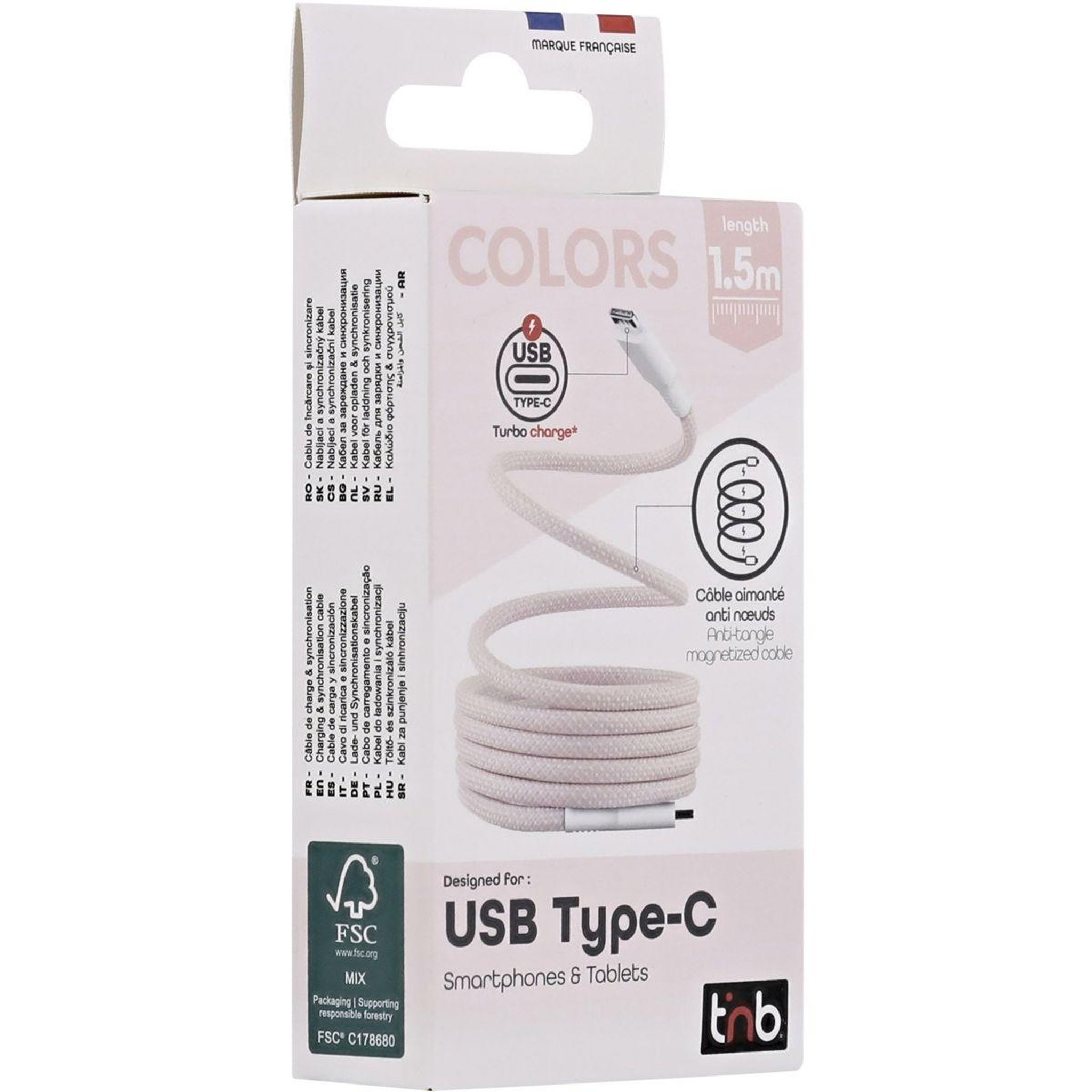 Voir la diapositive 3 : TNB Câble de charge usb-c/usb-c 1.5m gaine aimantée rose
