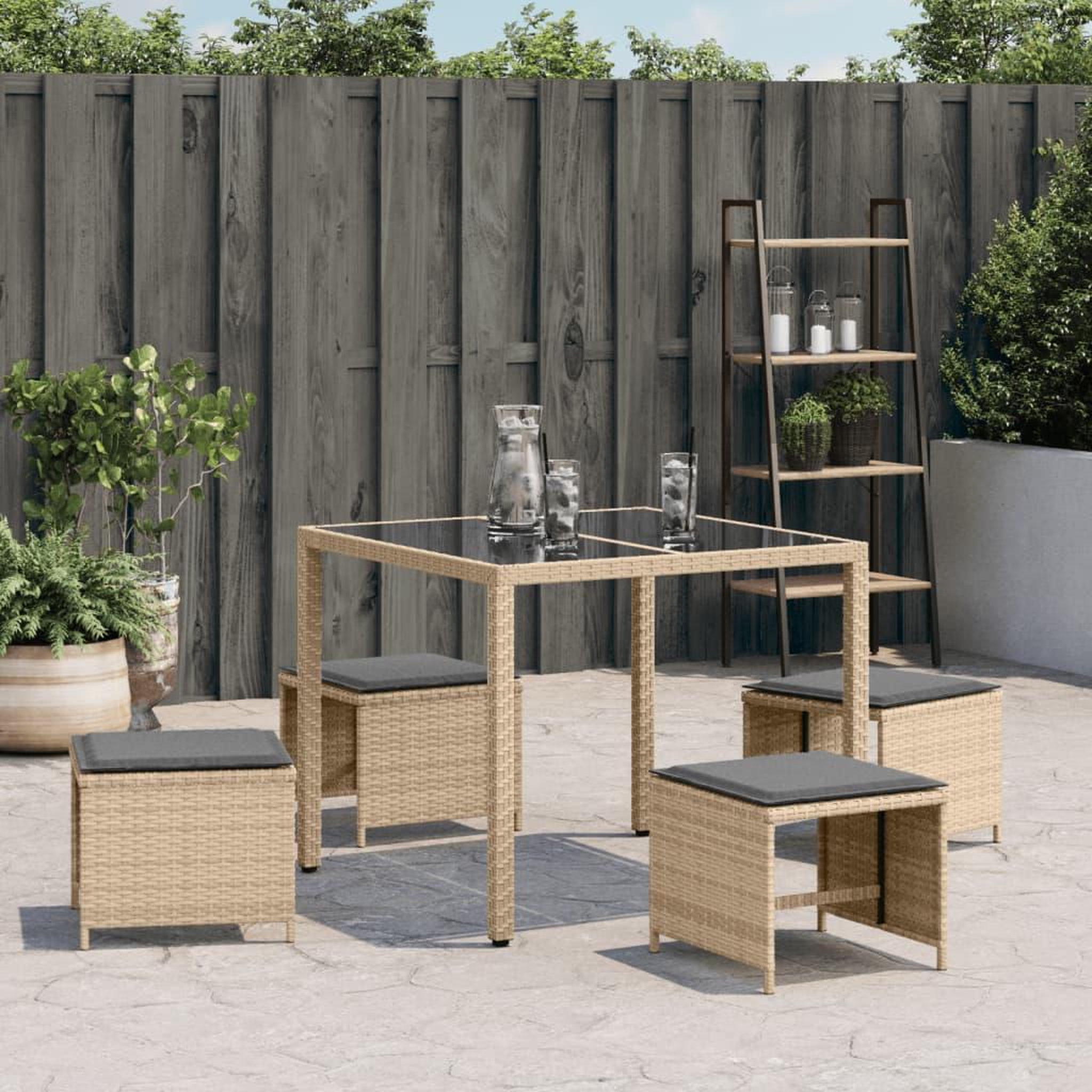 Voir la diapositive 3 : VIDAXL Tabourets jardin et coussins lot de 4 melange beige 41x41x36 cm