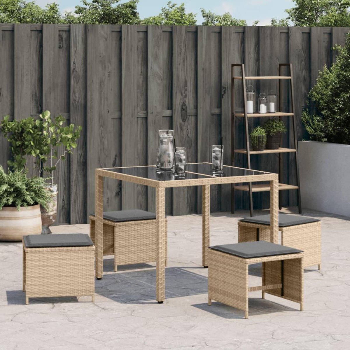 VIDAXL Tabourets jardin et coussins lot de 4 melange beige 41x41x36 cm