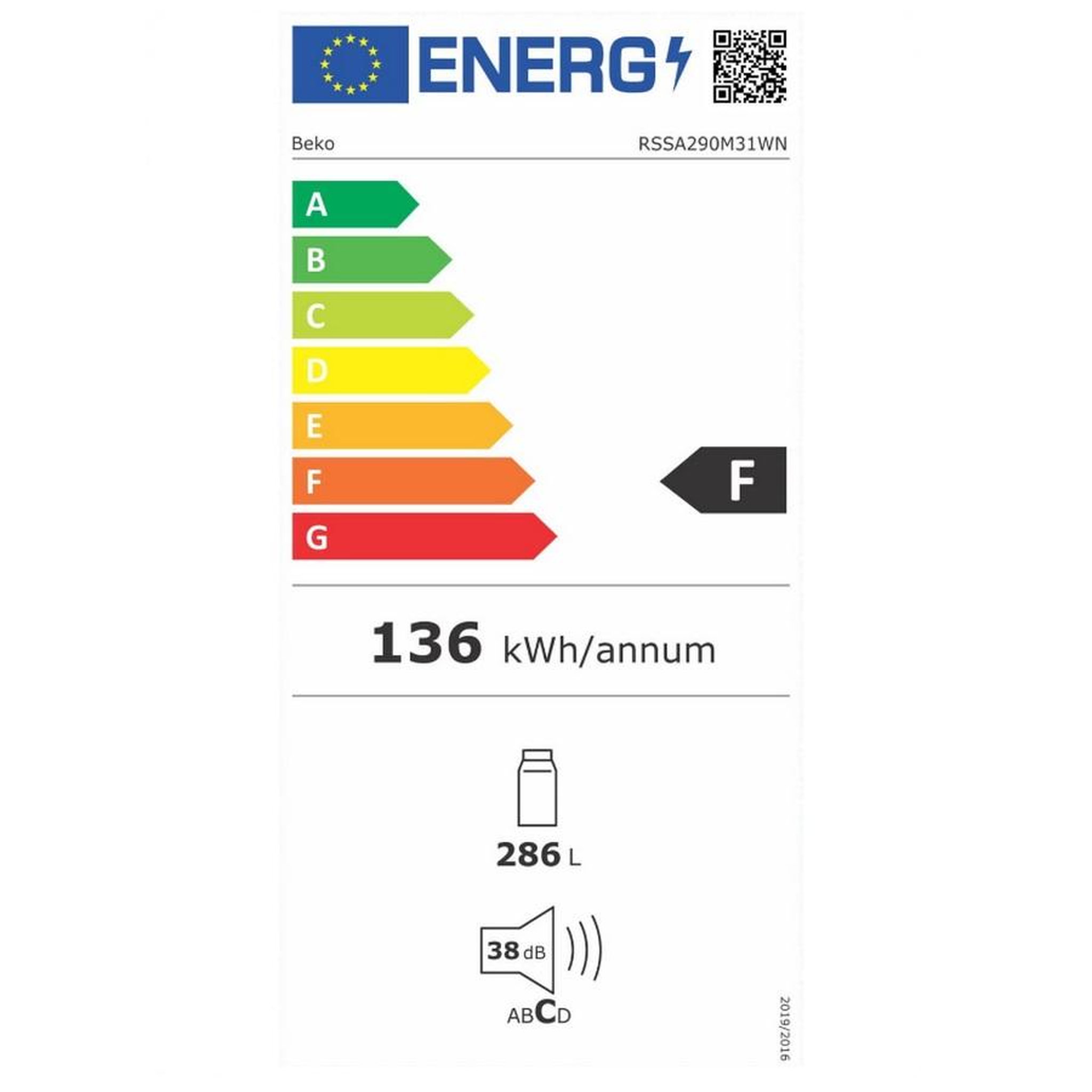 Voir la diapositive 2 : Beko Réfrigérateur 1 porte 60cm 286l - RSSA290M31WN