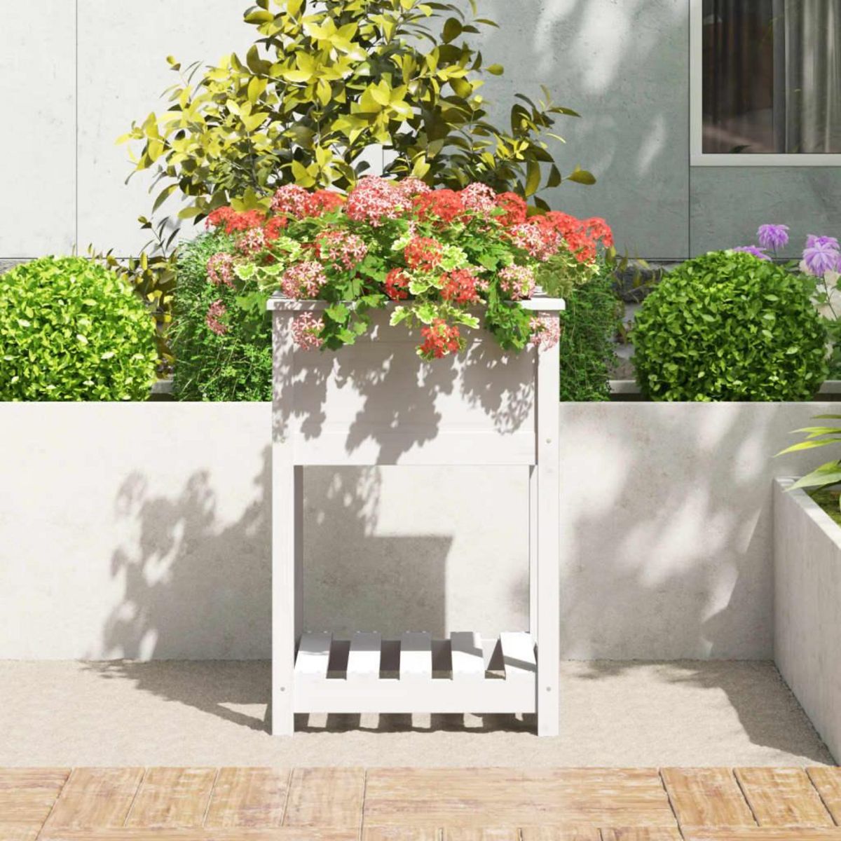 VIDAXL Jardiniere avec etagere Blanc 54x54x81 cm Bois massif de pin