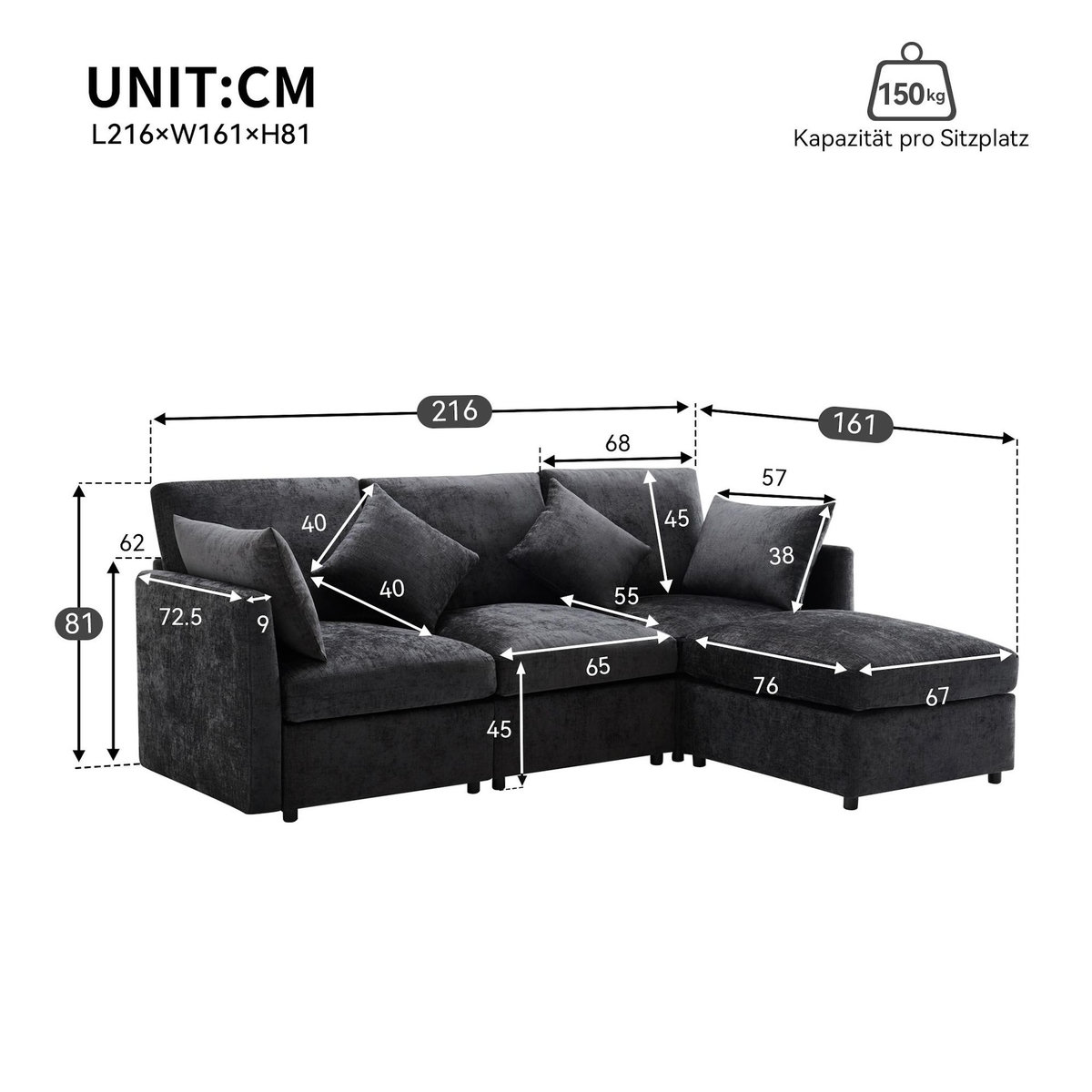 MERAX Canapé d'angle réversible fixe 4 places tissu