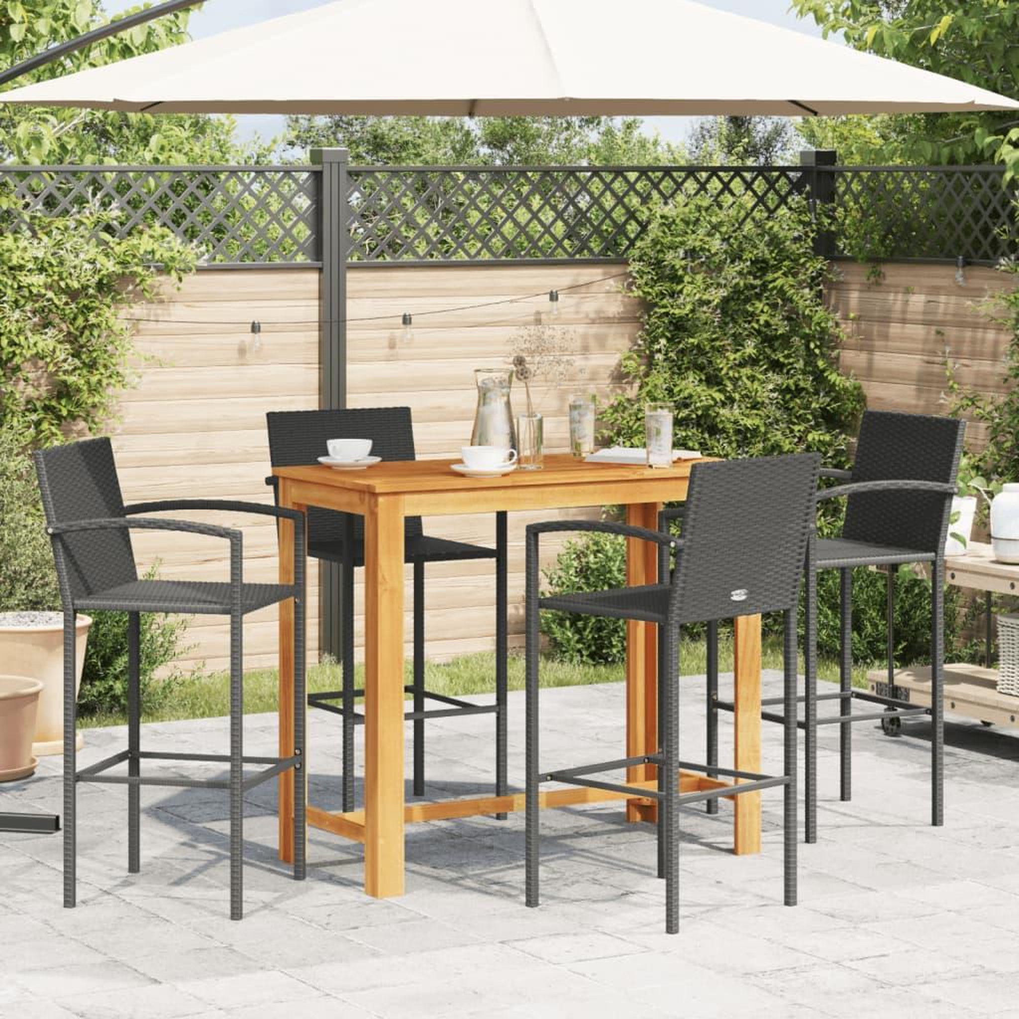 Voir la diapositive 3 : VIDAXL Ensemble de bar de jardin 5 pcs noir bois massif acacia rotin