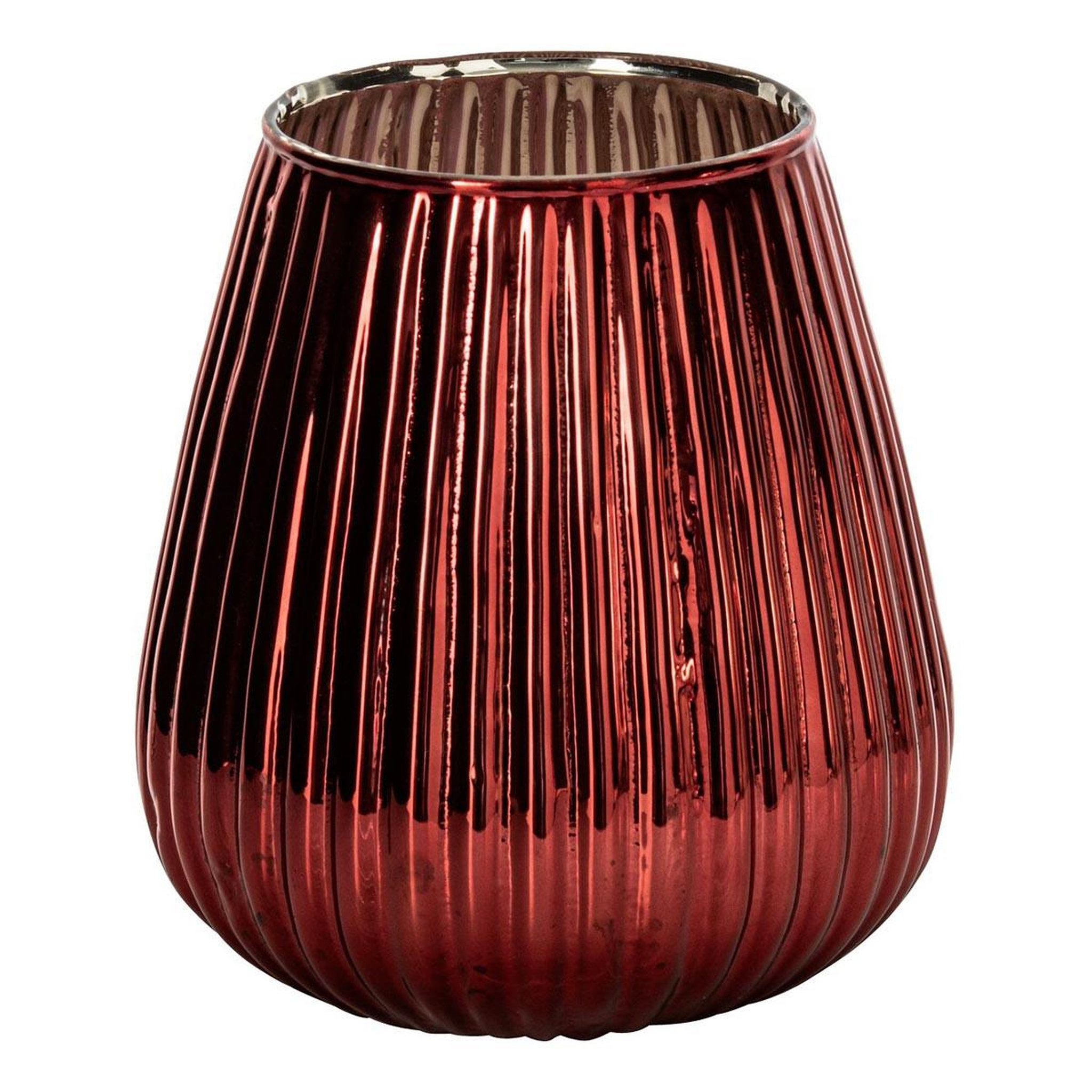 J-LINE Photophore strié en verre  ilona  26cm rouge