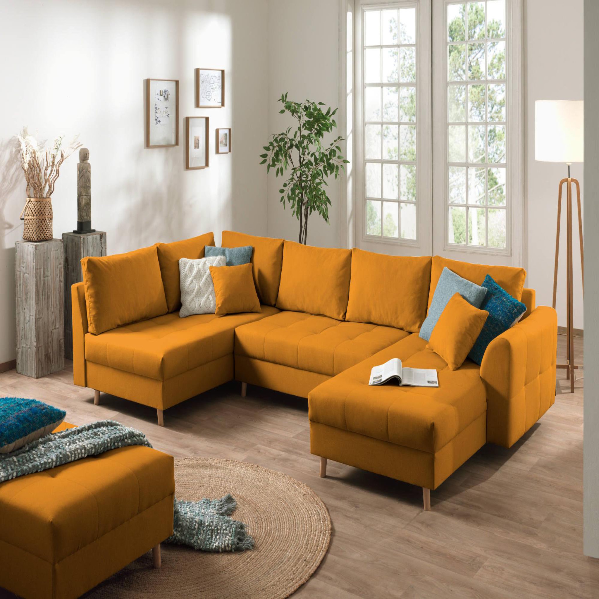 Voir la diapositive 1 : LISA DESIGN Rune - canapé panoramique avec pouf d'appoint - 7 places - style scandinave - gauche