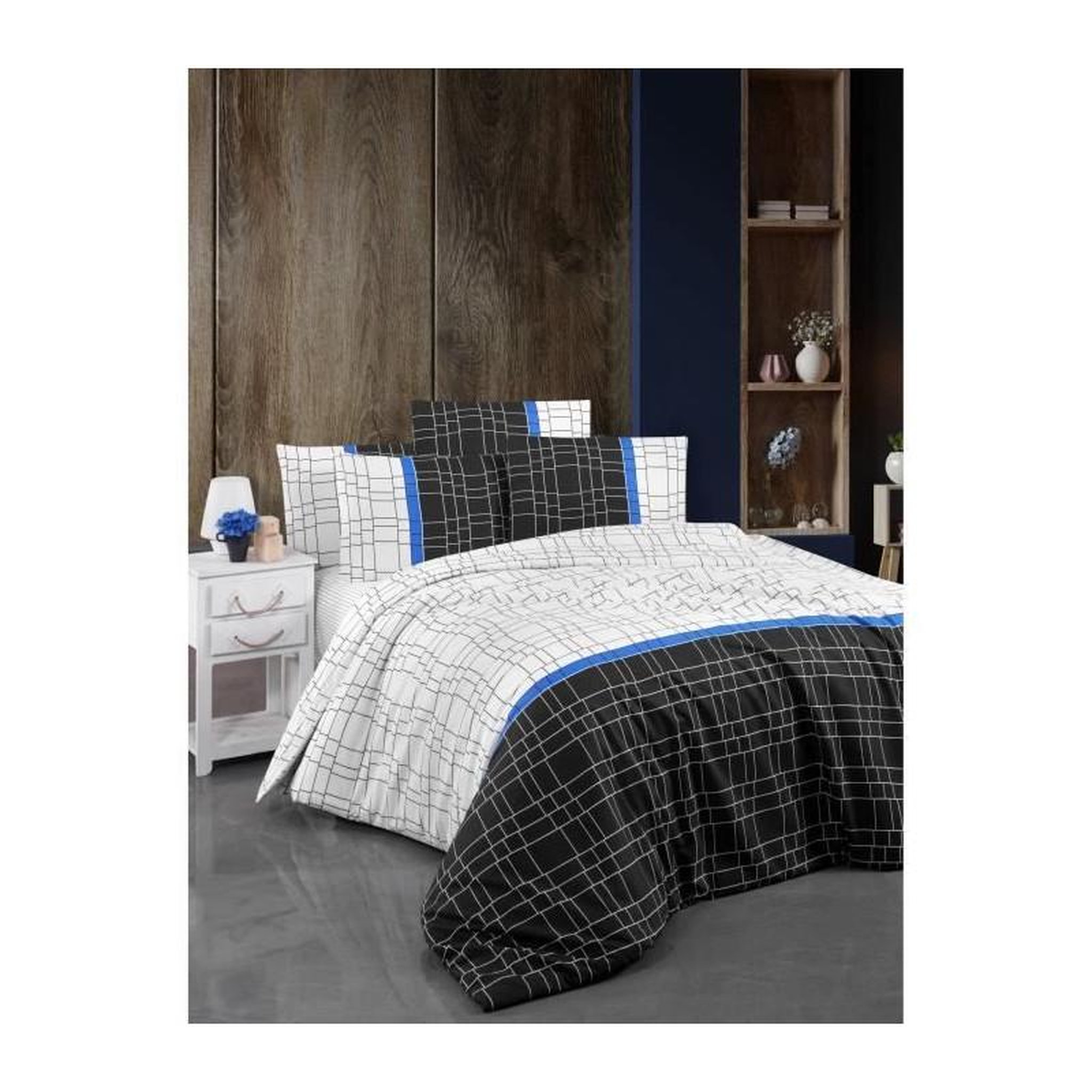 GENERIQUE Parure de lit - 1 housse de couette 220 x 240 cm + 2 taies d'oreiller 60 x 60 cm - 65% coton, 35% polyester - Blanc