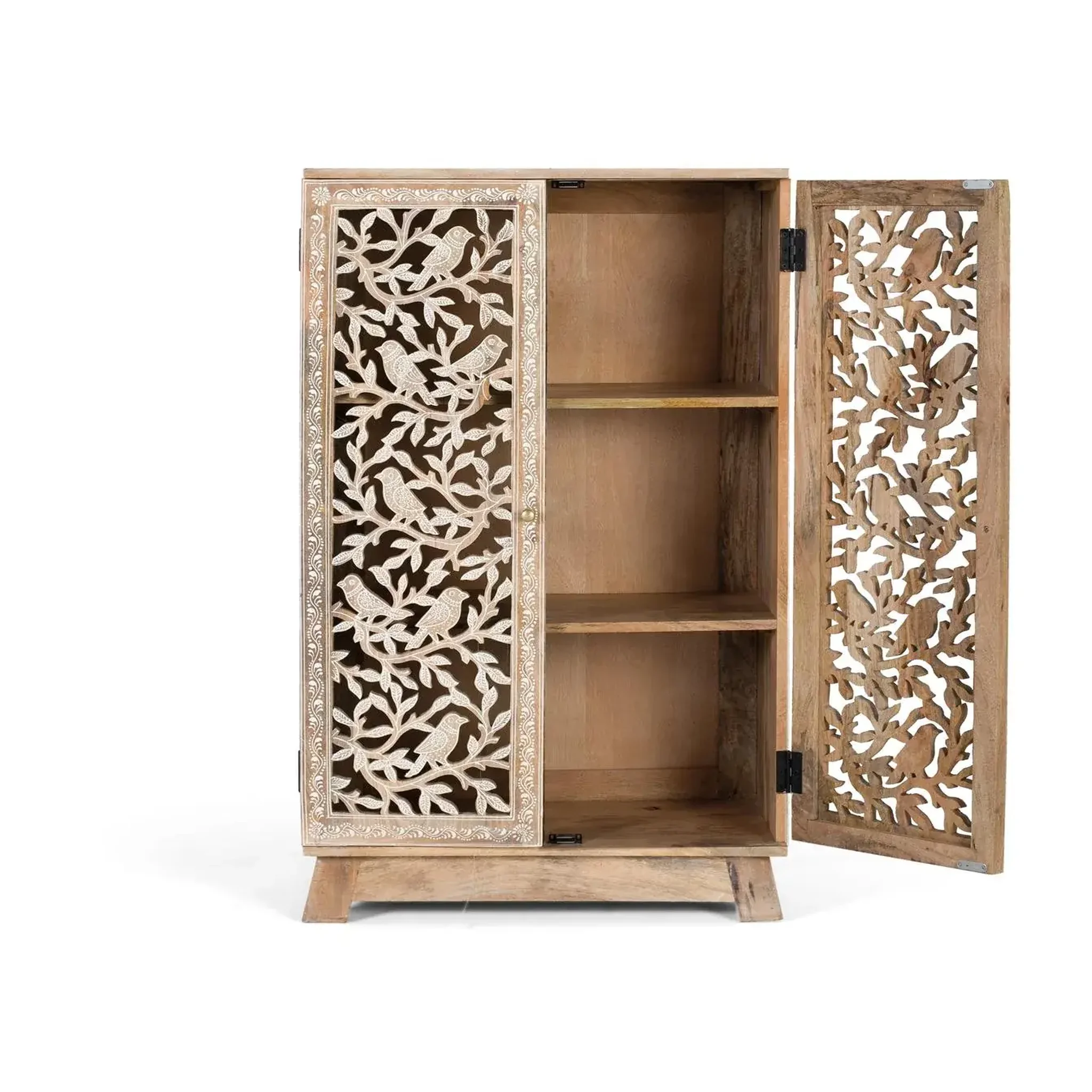 Voir la diapositive 2 : GINER Y COLOMER SL Meuble d'appoint en bois de manguier et mdf 70 cm style atresanal sculpté