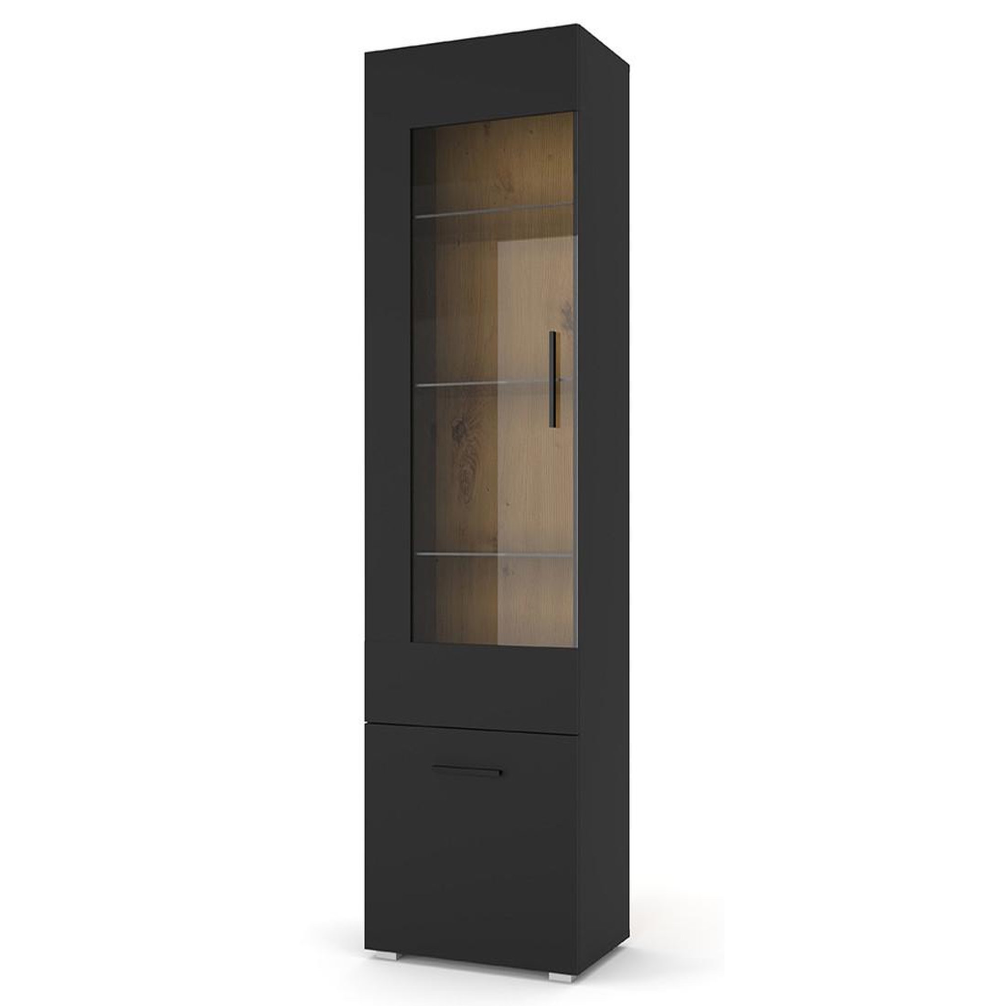 Voir la diapositive 1 : BEST MOBILIER Leolio - vitrine - noir et effet bois - 60x190 cm
