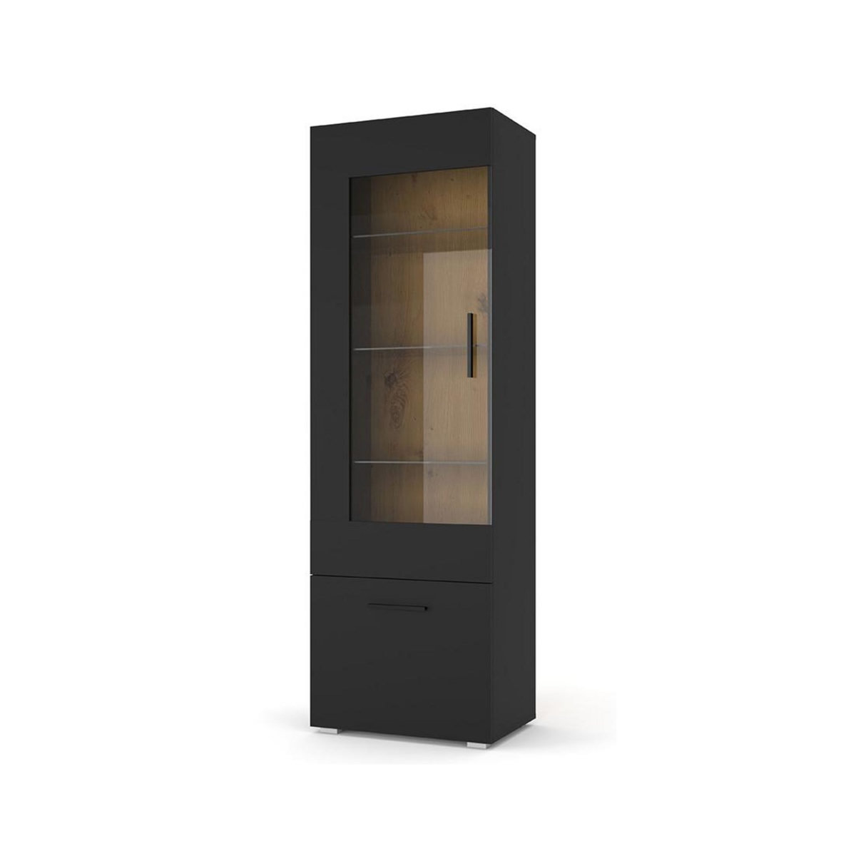 BEST MOBILIER Leolio - vitrine - noir et effet bois - 60x190 cm