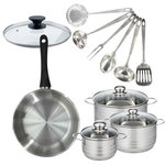 Fackelmann Set de 1 poêle 28 cm inox, couvercle verre, 3 faitouts inox 16, 20 et 24 cm et 6 ustensiles inox Fackelmann Geneva