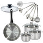 Voir la diapositive 1 : Fackelmann Set de 1 poêle 28 cm inox, couvercle verre, 3 faitouts inox 16, 20 et 24 cm et 6 ustensiles inox Fackelmann Geneva