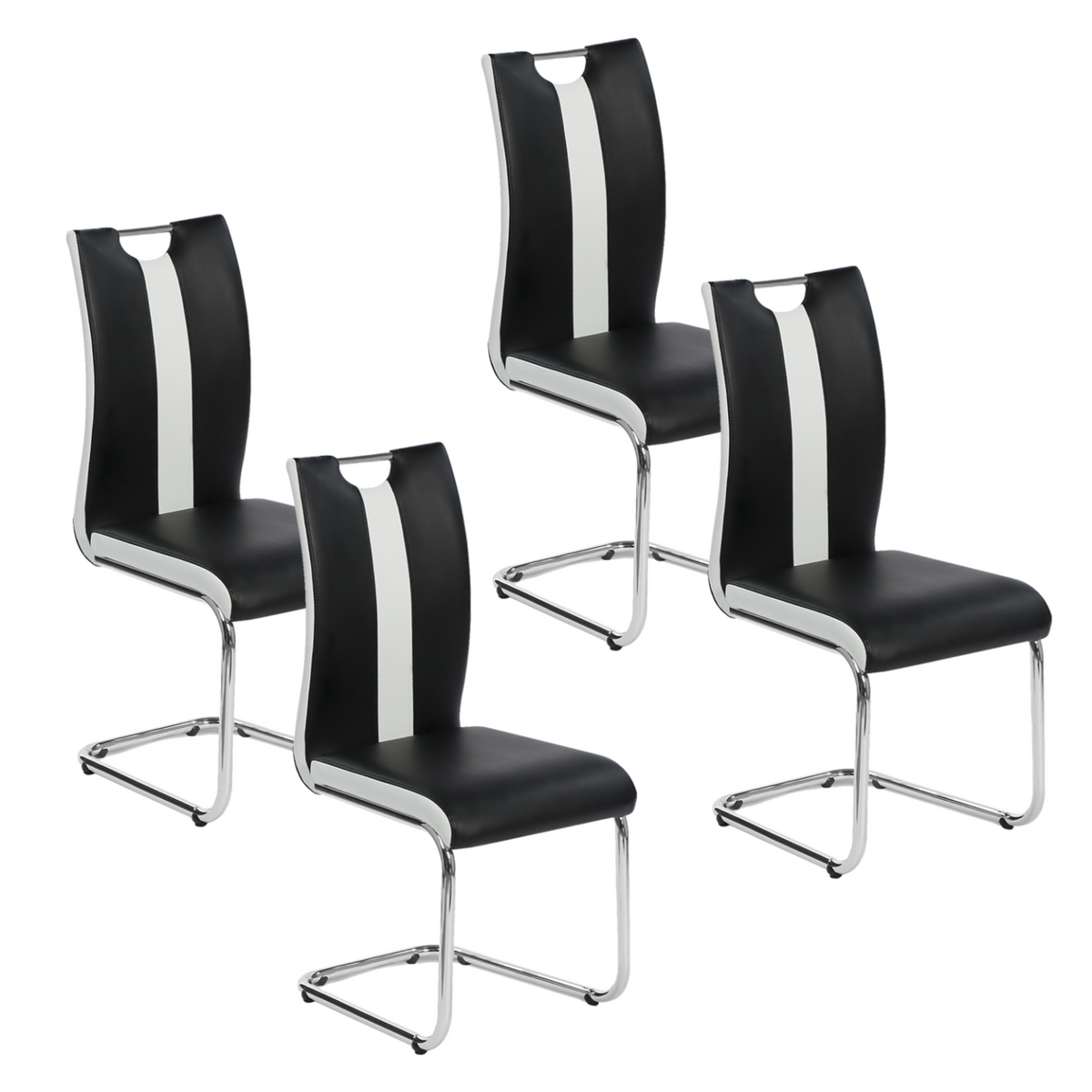 ID MARKET Lot de 4 chaises PIA noires et blanches pour salle à manger