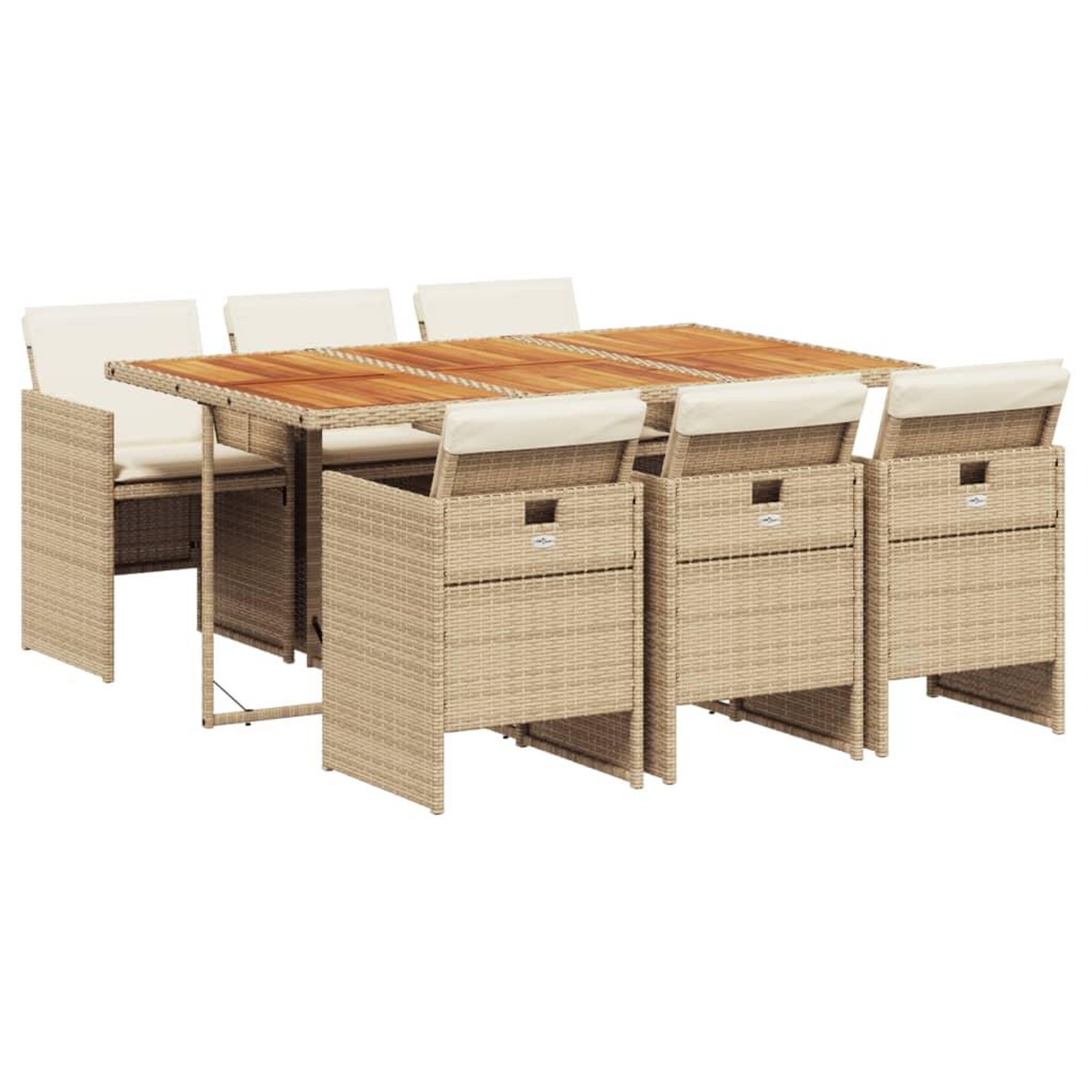 Voir la diapositive 2 : VIDAXL Ensemble a manger de jardin et coussins 7 pcs beige poly rotin