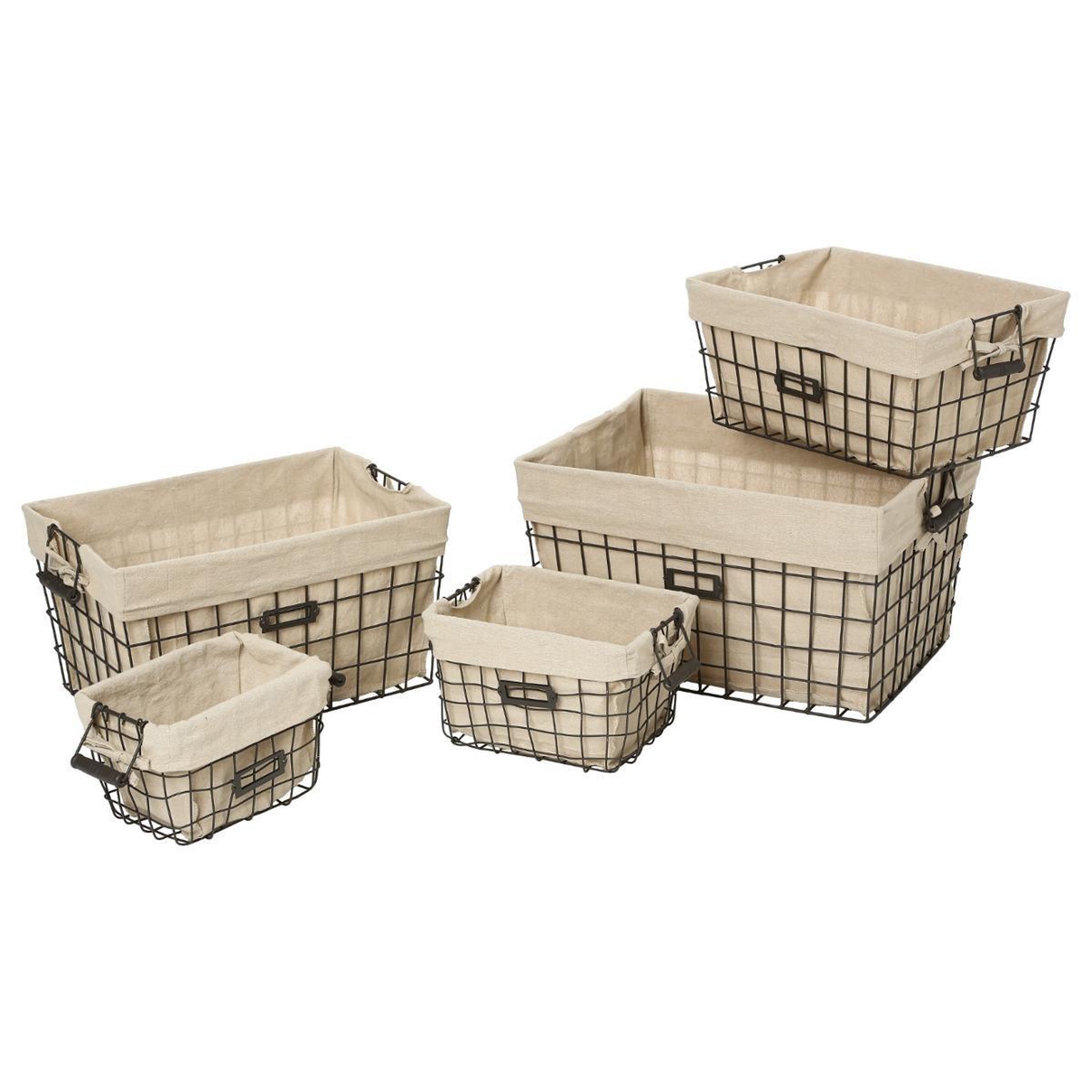 Voir la diapositive 1 : ATMOSPHERA Lot de 5 corbeilles de rangement  métal  51cm beige