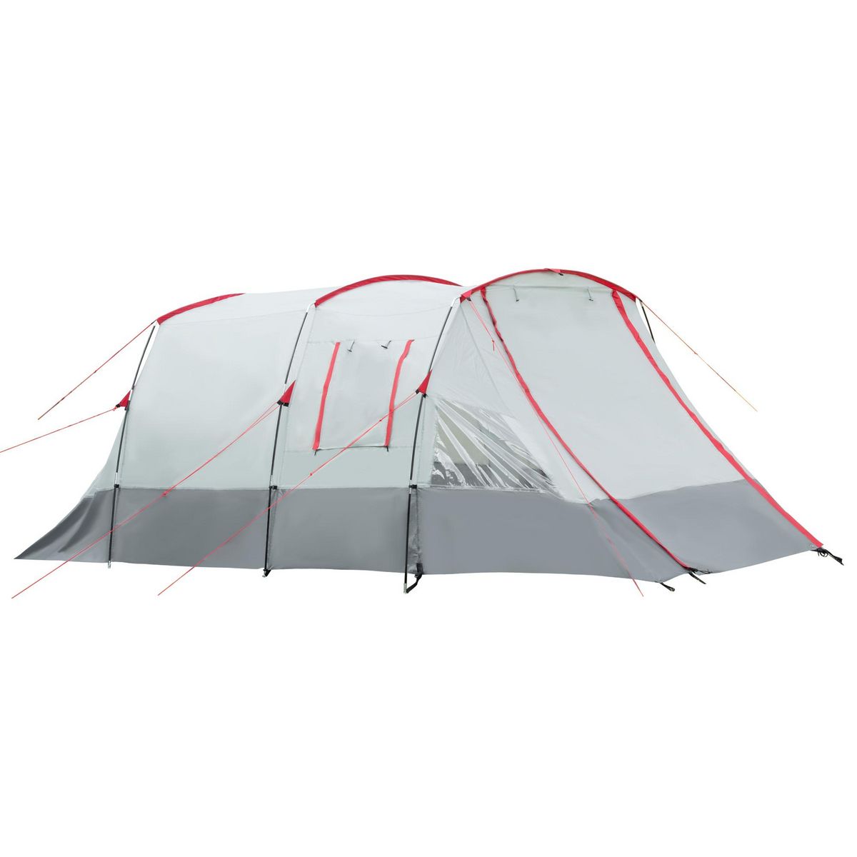 OUTSUNNY Tente de camping familiale 6-8 personnes - portes, fenêtres, sac de transport - dim. 5,1 x 2,4 x 1,8 cm - gris clair