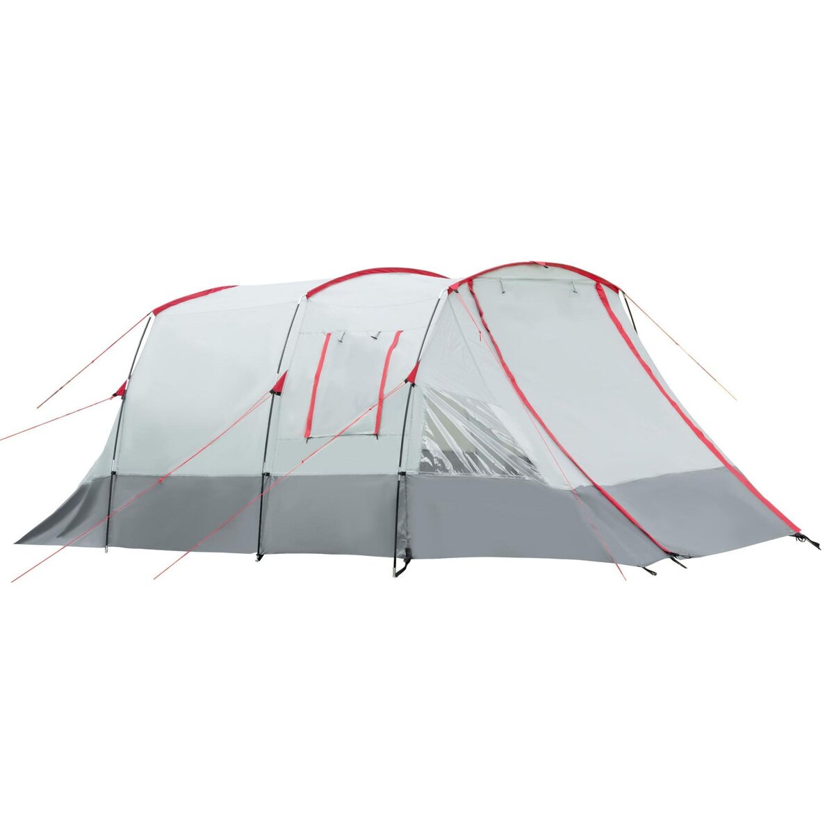 OUTSUNNY Tente de camping familiale 6-8 personnes - portes, fenêtres, sac de transport - dim. 5,1 x 2,4 x 1,8 cm - gris clair