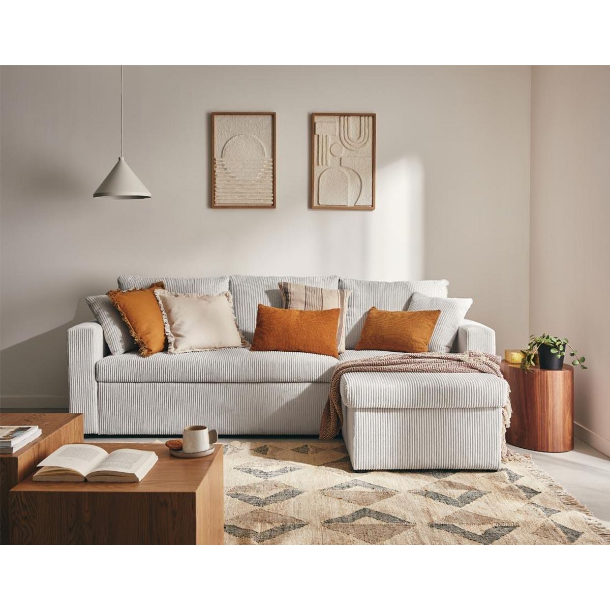 BEST MOBILIER Cyrus - canapé d'angle réversible 4 places - convertible avec coffre - en velours côtelé