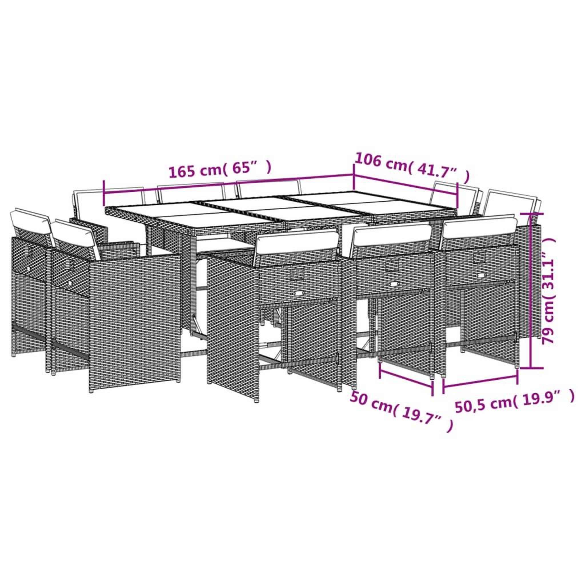 Voir la diapositive 6 : VIDAXL Ensemble a manger de jardin et coussins 11 pcs melange beige
