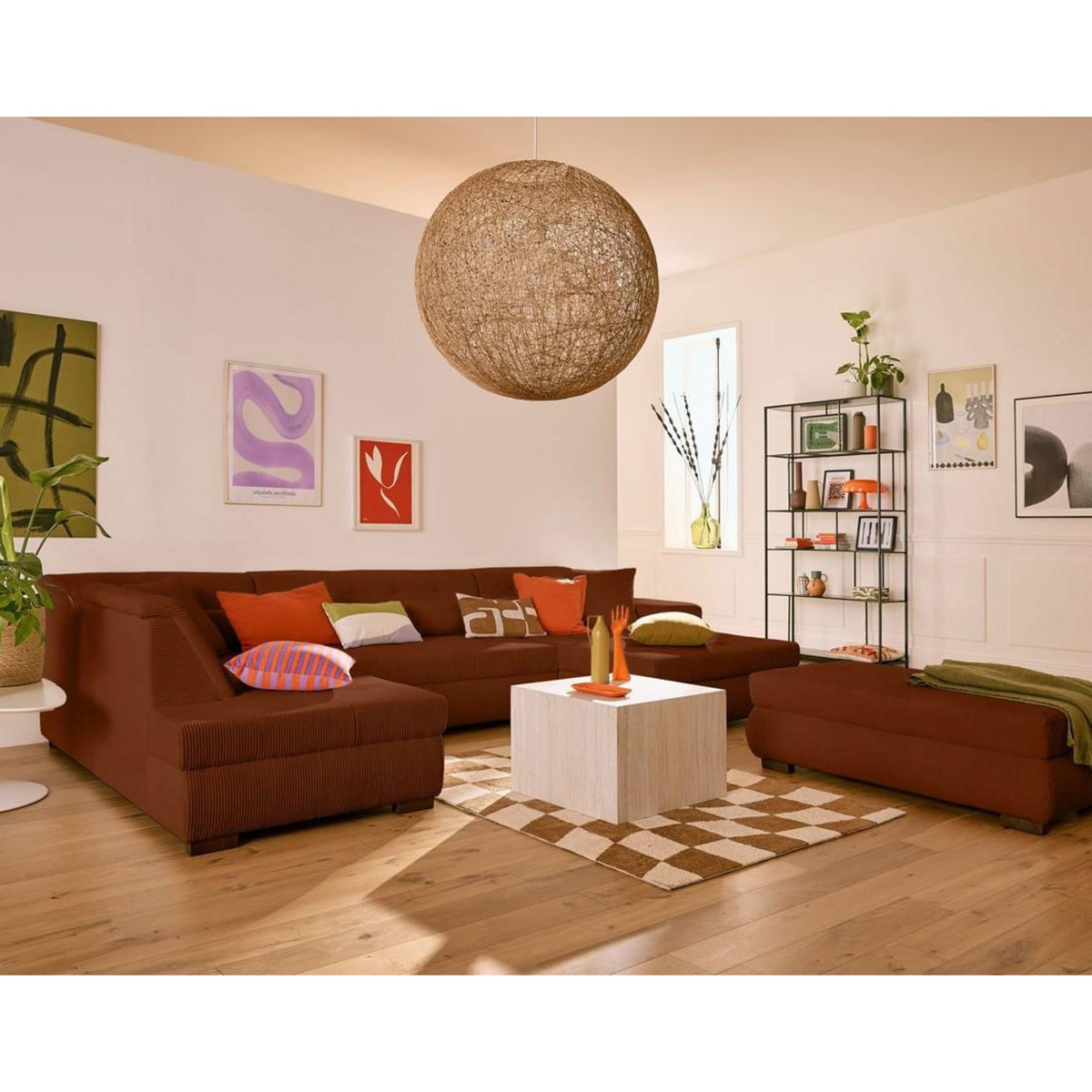 LISA DESIGN Vermont - canapé panoramique d'angle gauche - 7 places - convertible avec coffre - en velours côtelé