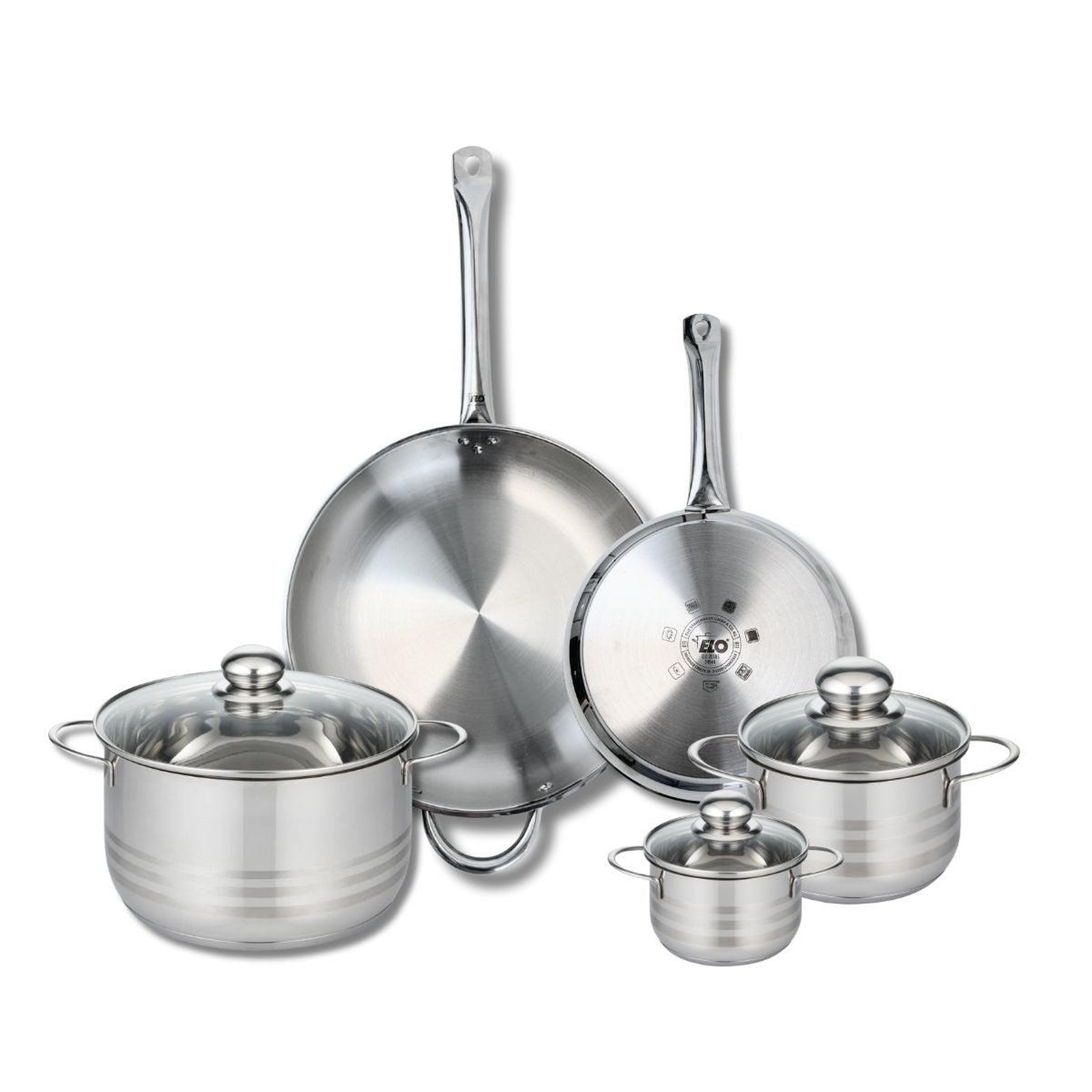 ELO Ensemble de 2 poêles de cuisson 24 et 32 cm et 3 faitouts 12, 16 et 24 cm elo profi brillant