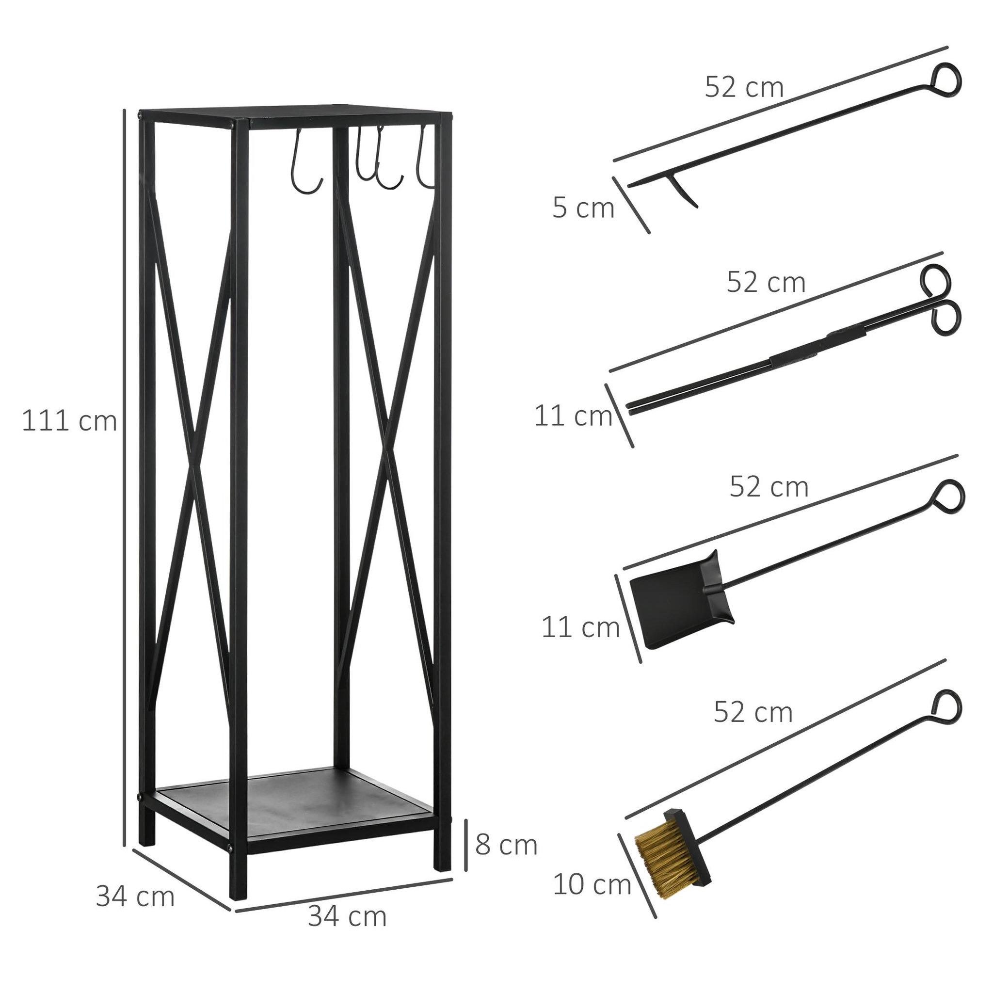 Voir la diapositive 3 : OUTSUNNY Serviteur de cheminée colonne - porte bûches - range bûches multi accessoires dim. 34L x 34l x 111H cm métal noir