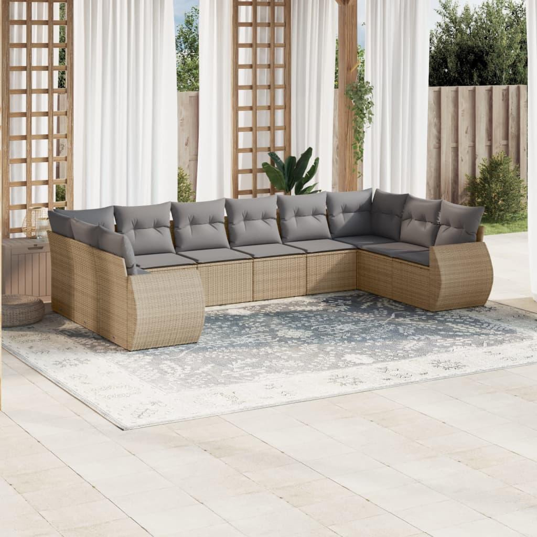 VIDAXL Salon de jardin avec coussins 10 pcs beige resine tressee