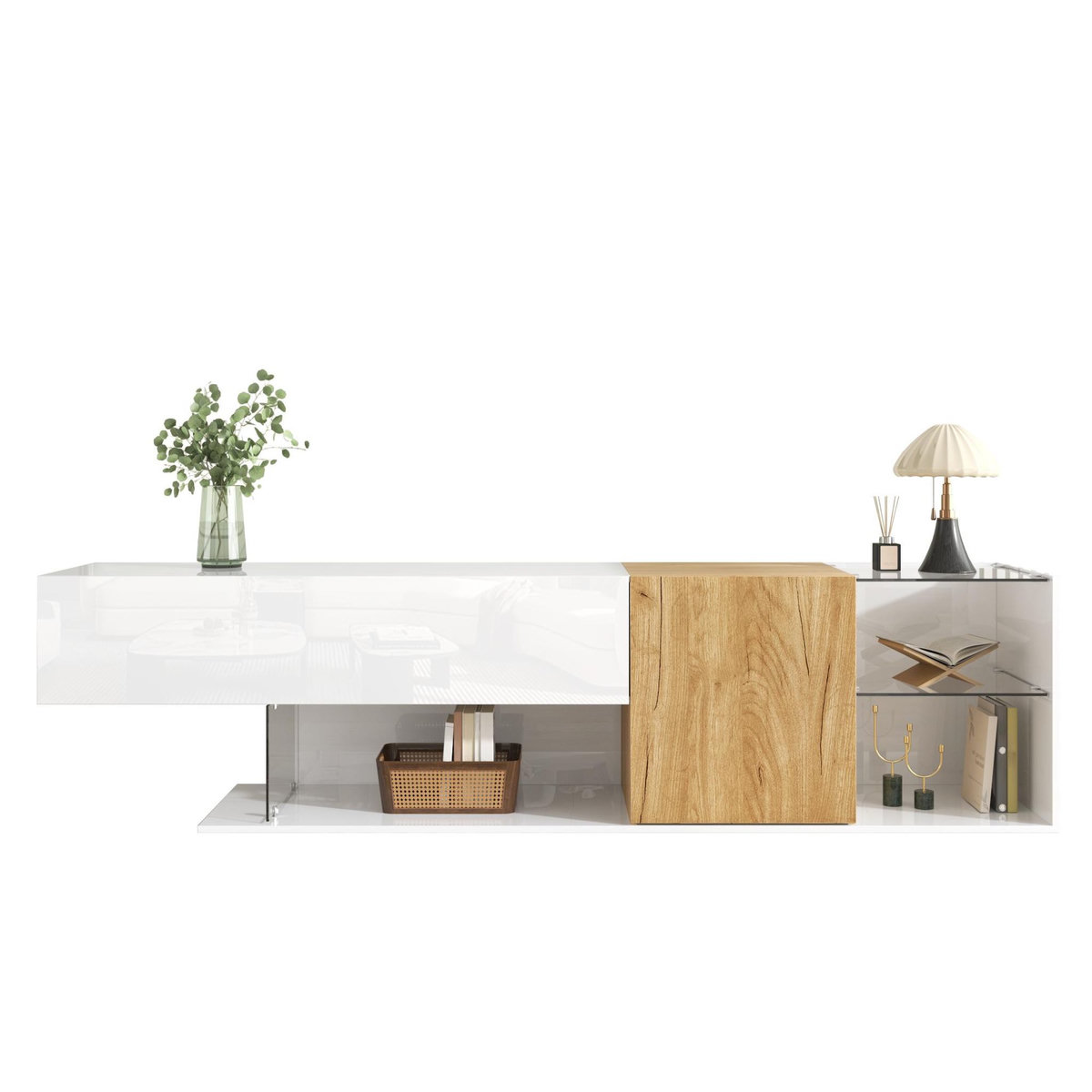 MERAX Meuble tv blanc+naturel 180 cm panneau de particules