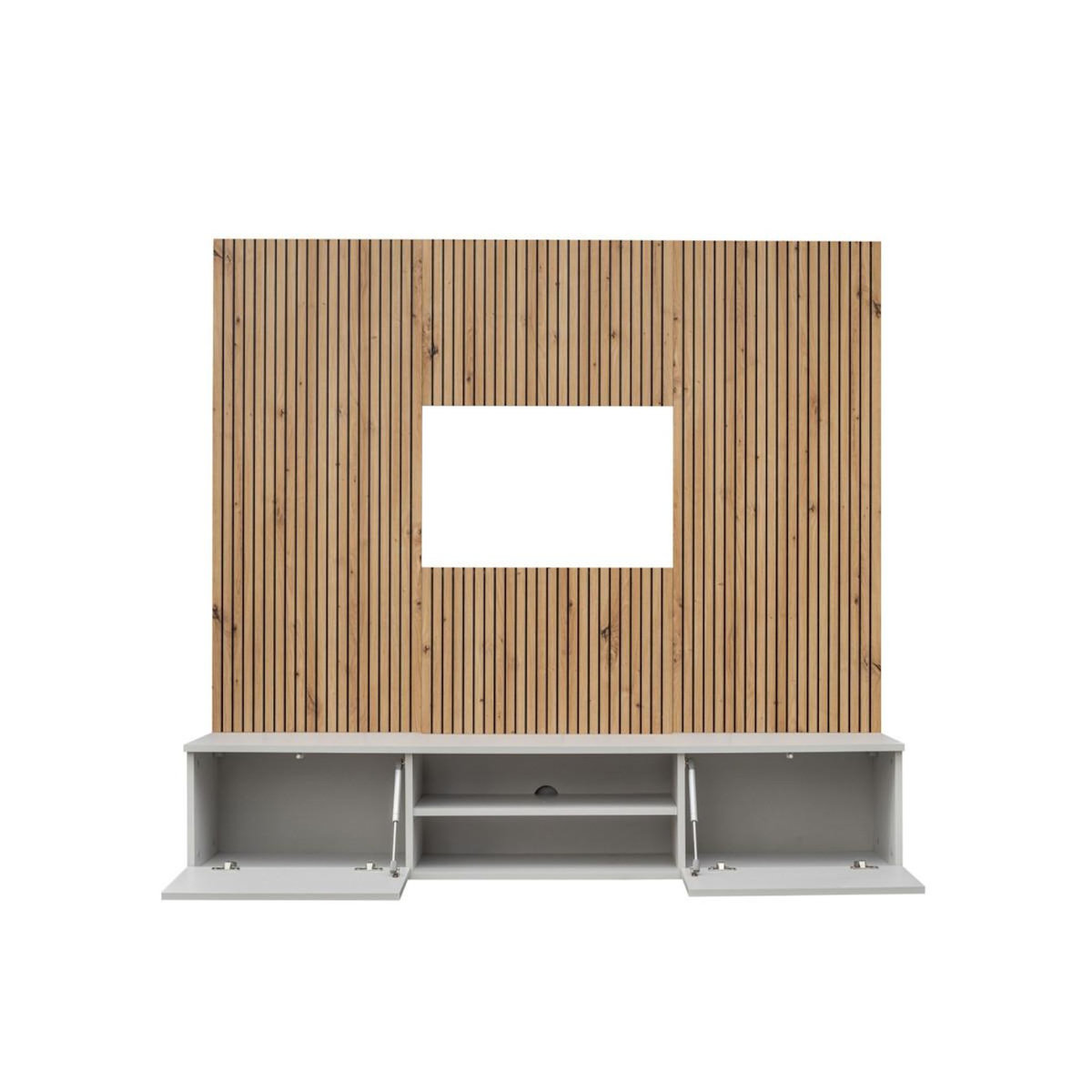 Paris Prix Ensemble Meuble TV Rayure  Xari  160cm Naturel & Gris Perle