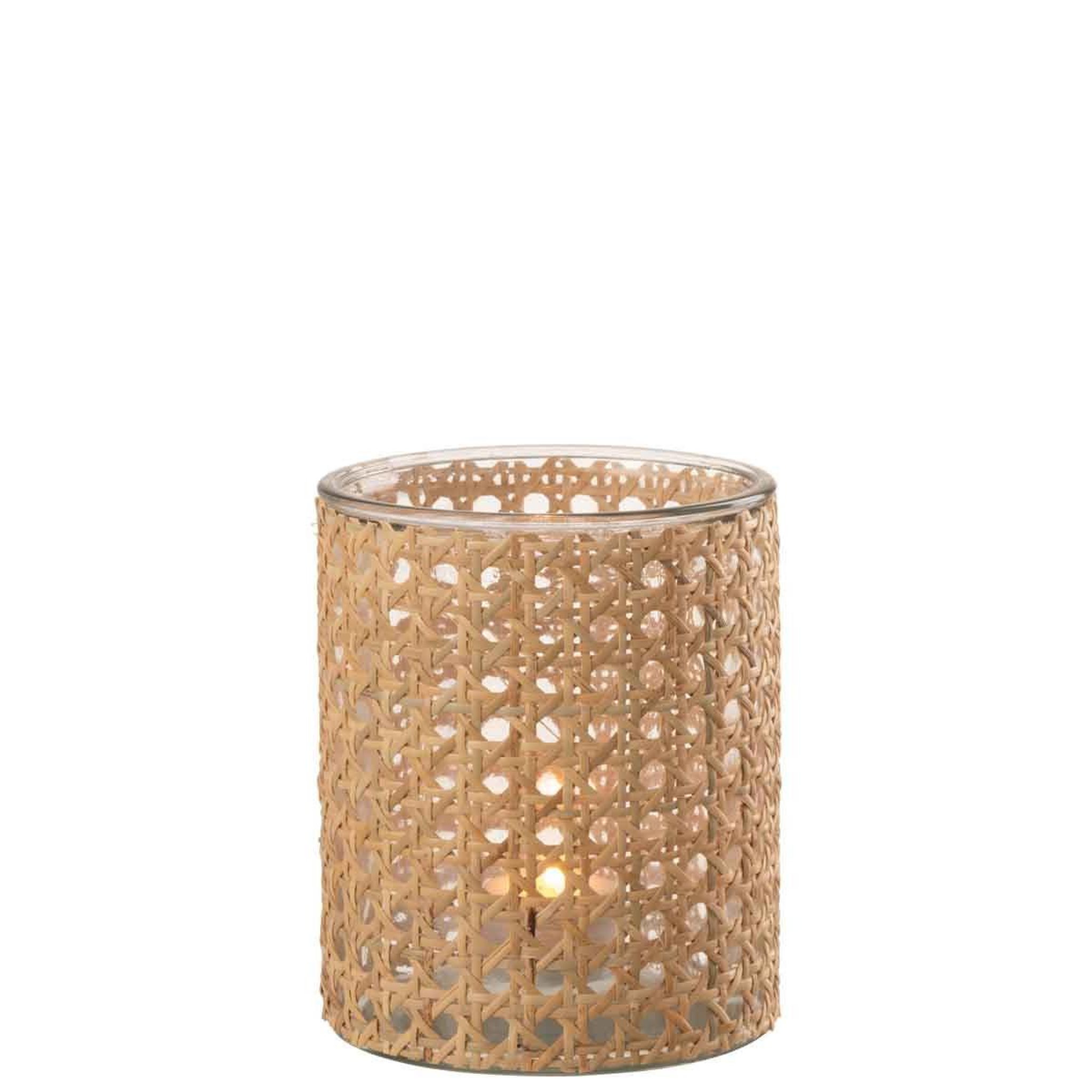 Voir la diapositive 2 : J-LINE Photophore déco en rotin  samana  17cm naturel