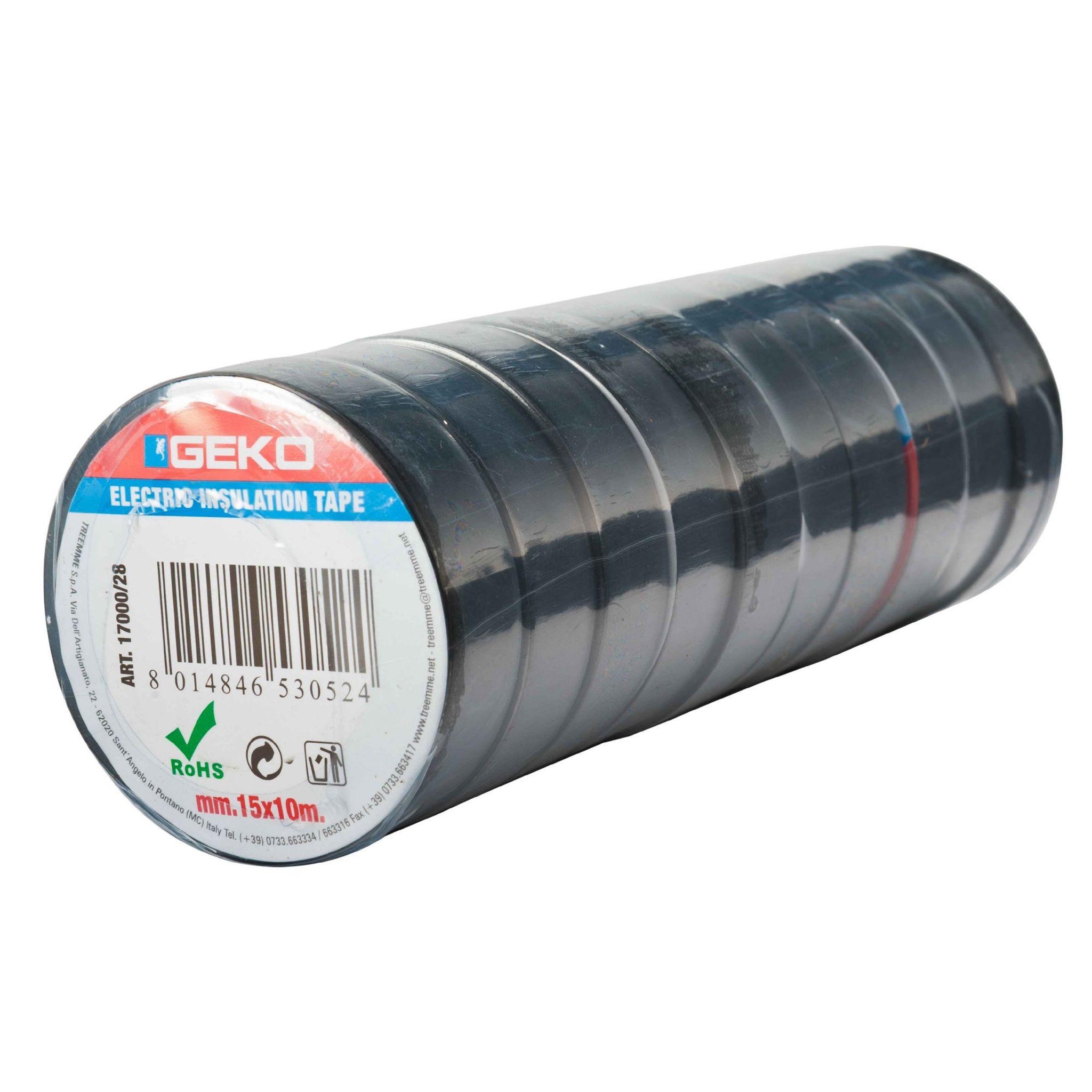 Voir la diapositive 3 : Geko Ruban adhésif noir 10 rouleaux 15mm x 10m Geco