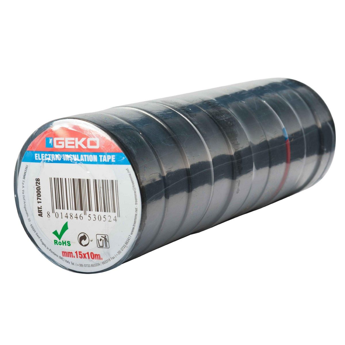 Geko Ruban adhésif noir 10 rouleaux 15mm x 10m Geco