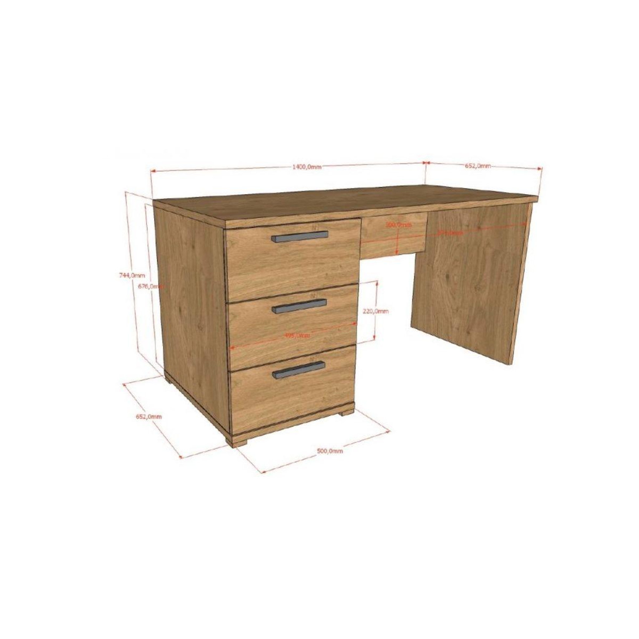 Voir la diapositive 3 : Paris Prix Bureau 3 tiroirs  sam  140cm chêne