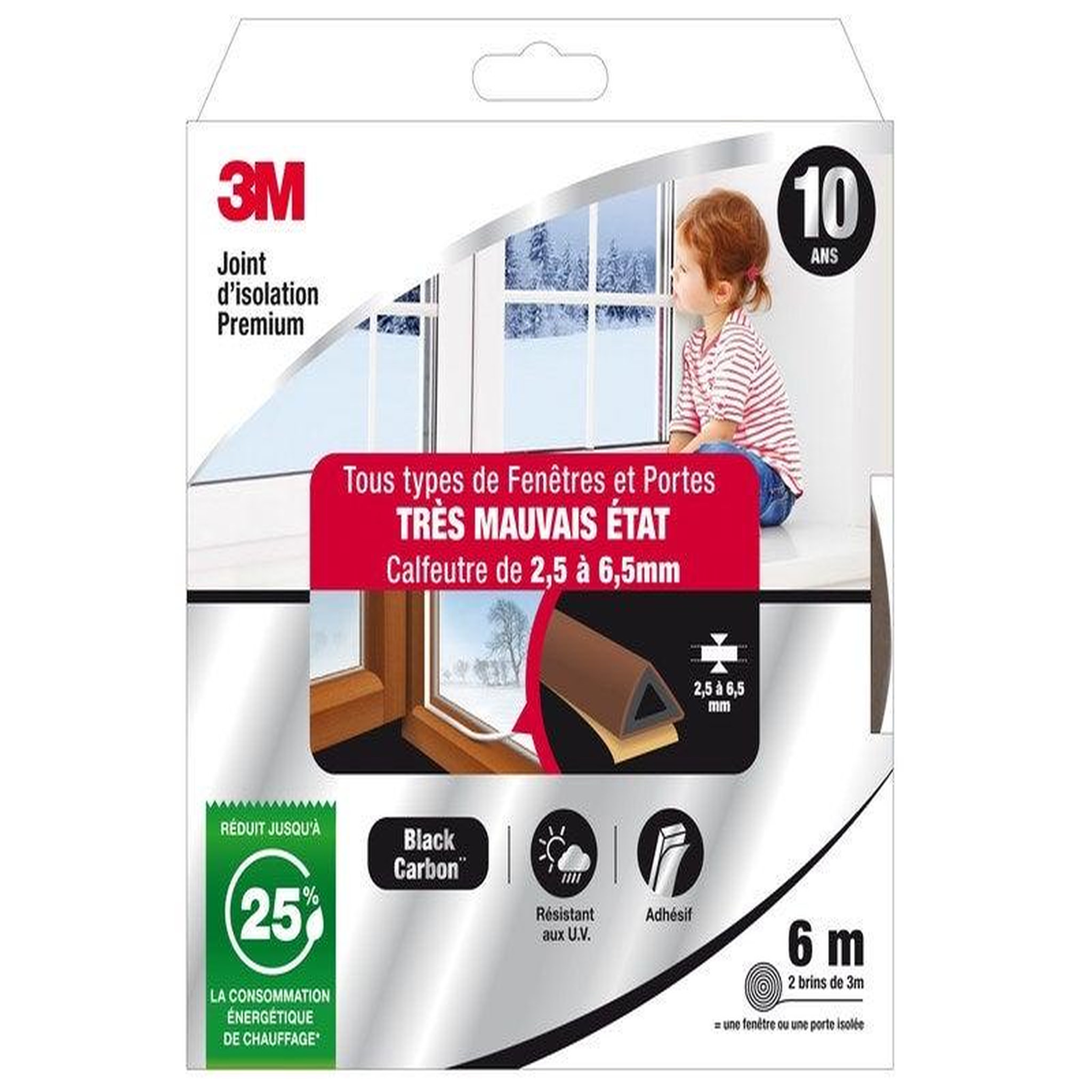 3M Joint Porte/Fenêtre Très Mauvais Etat Premium 2,5 À 6,5 mm X 6m Marron