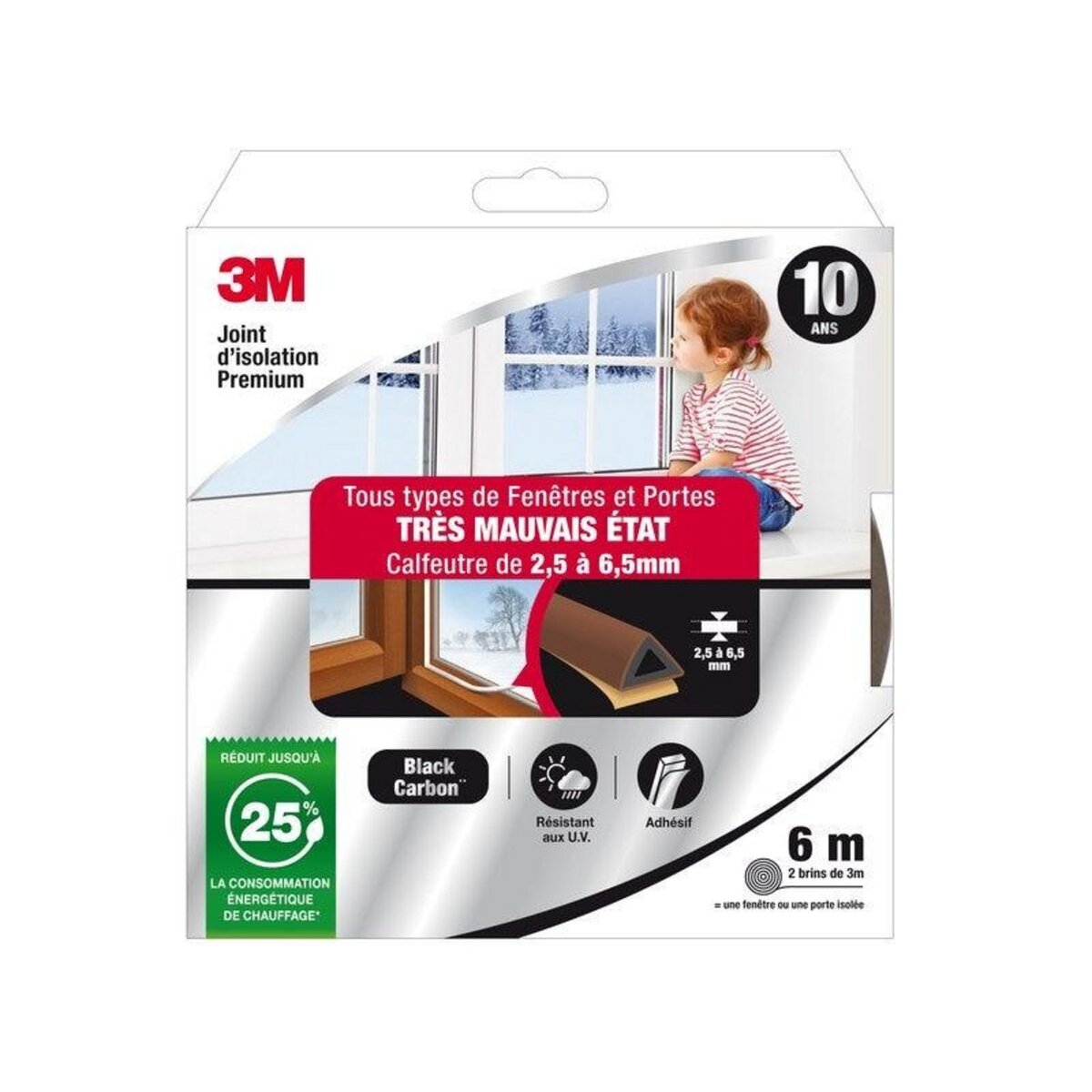 3M Joint Porte/Fenêtre Très Mauvais Etat Premium 2,5 À 6,5 mm X 6m Marron