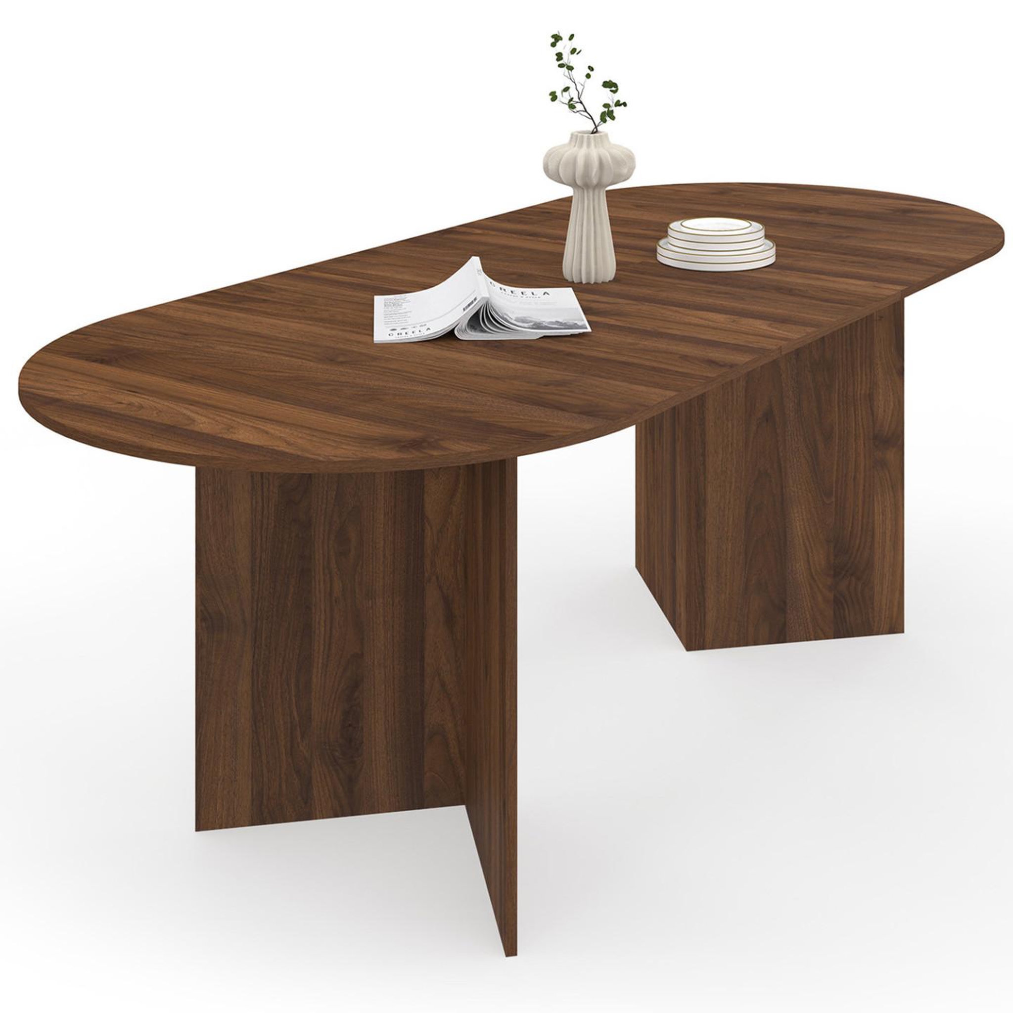 ID MARKET Table à manger extensible ovale marthe 6 -10 personnes noyer 160-200 cm