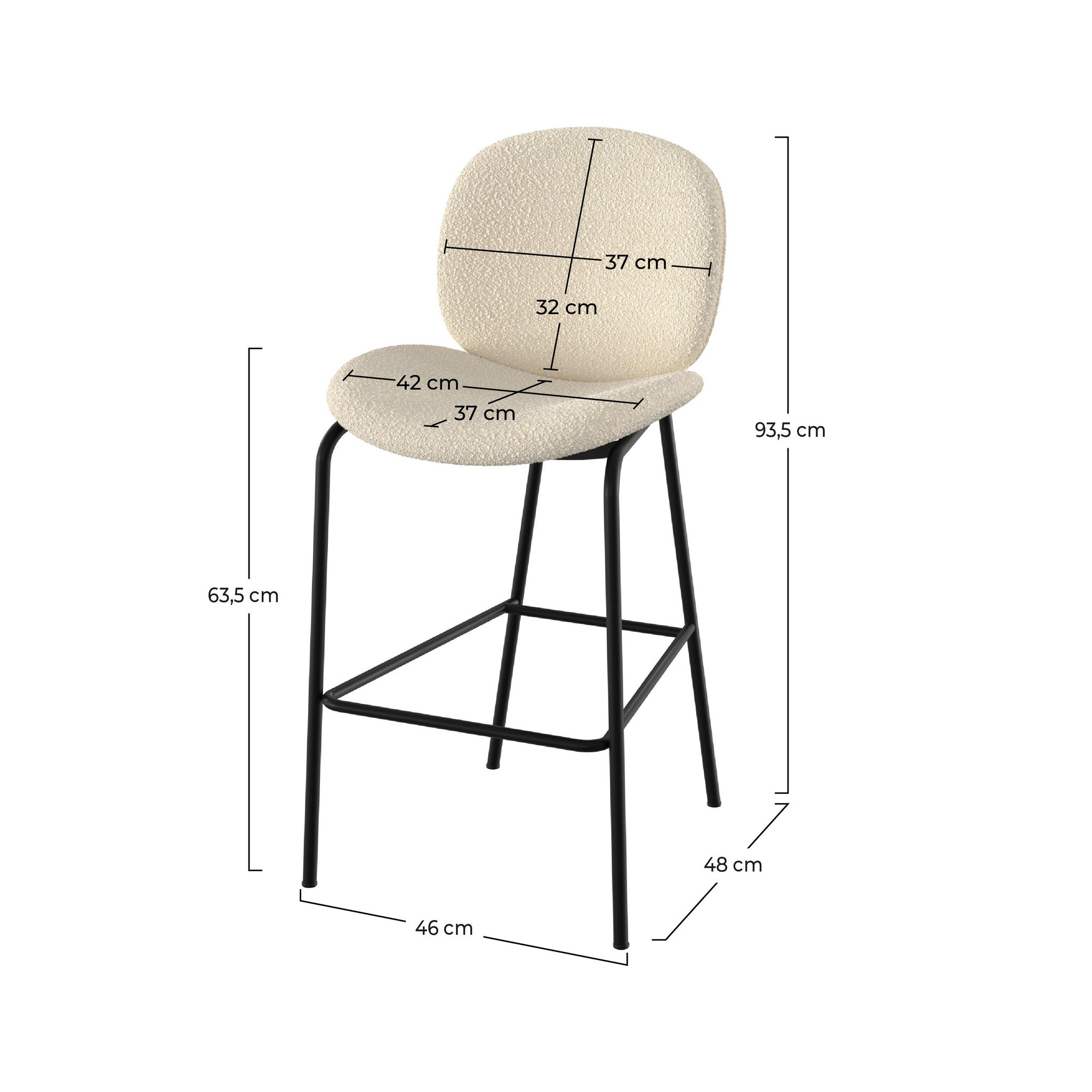 Voir la diapositive 4 : MAISON PAVANE Lot de 2 chaises pour îlot central en tissu bouclé beige 63,5 cm-iris