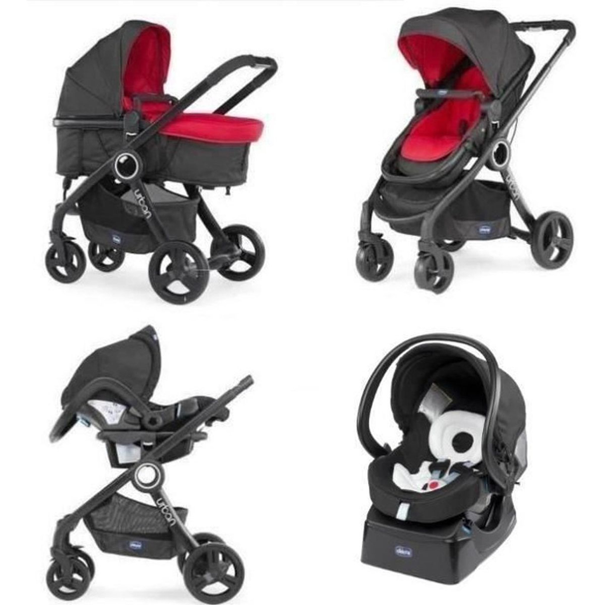Voir la diapositive 1 : CHICCO Pack urban plus (poussette + nacelle transformable + auto-fix fast) Red Wave
