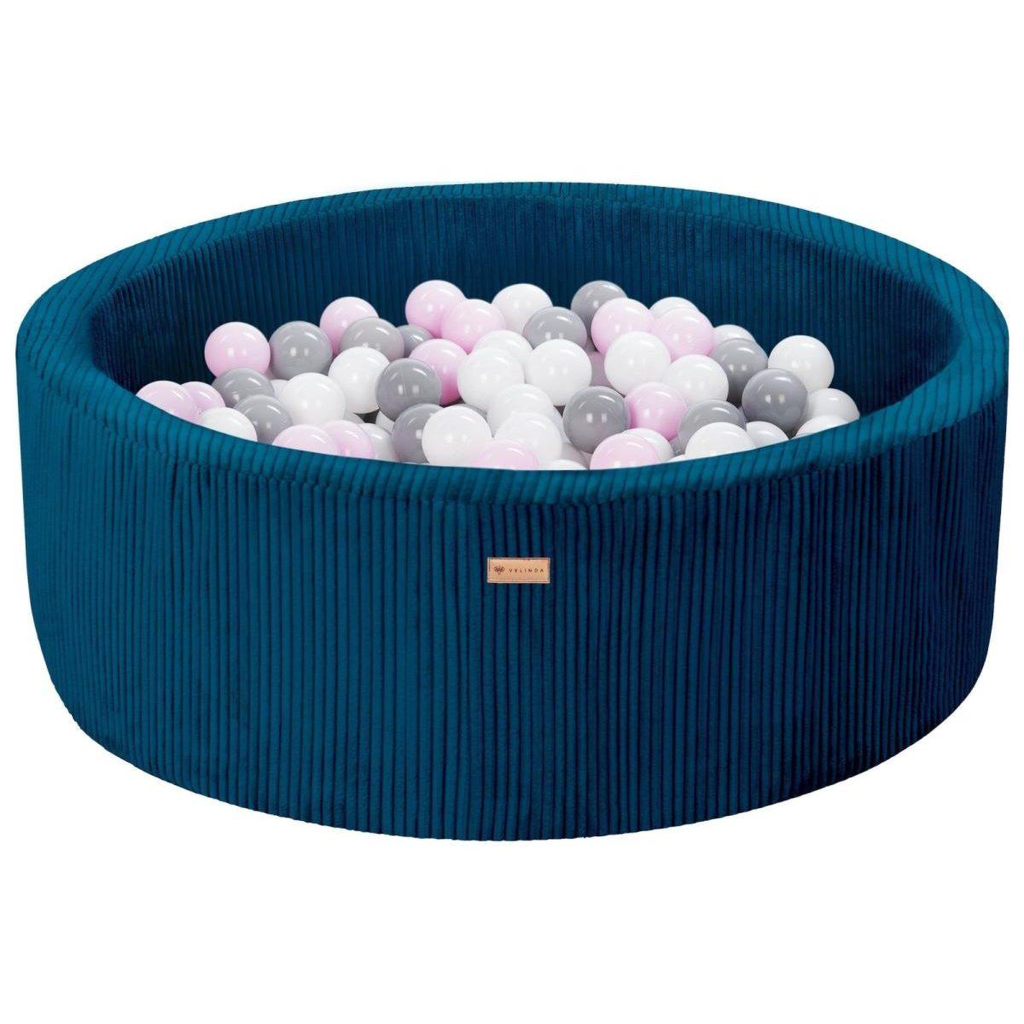 VELINDA Piscine à balles en velours côtelé avec 300 balles, diamètre env. 90 cm — bleu marine