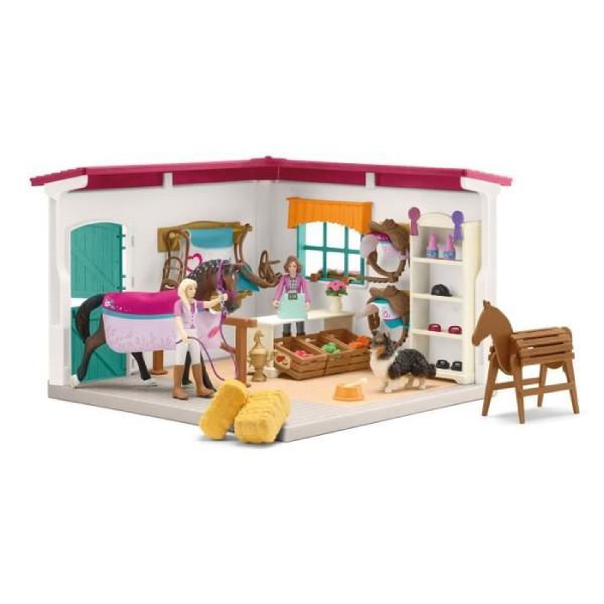 Voir la diapositive 2 : Schleich Boutique d'équitation pour chevaux schleich, coffret schleich avec 67 éléments inclus dont 1 cheval schleich, coffret figurin