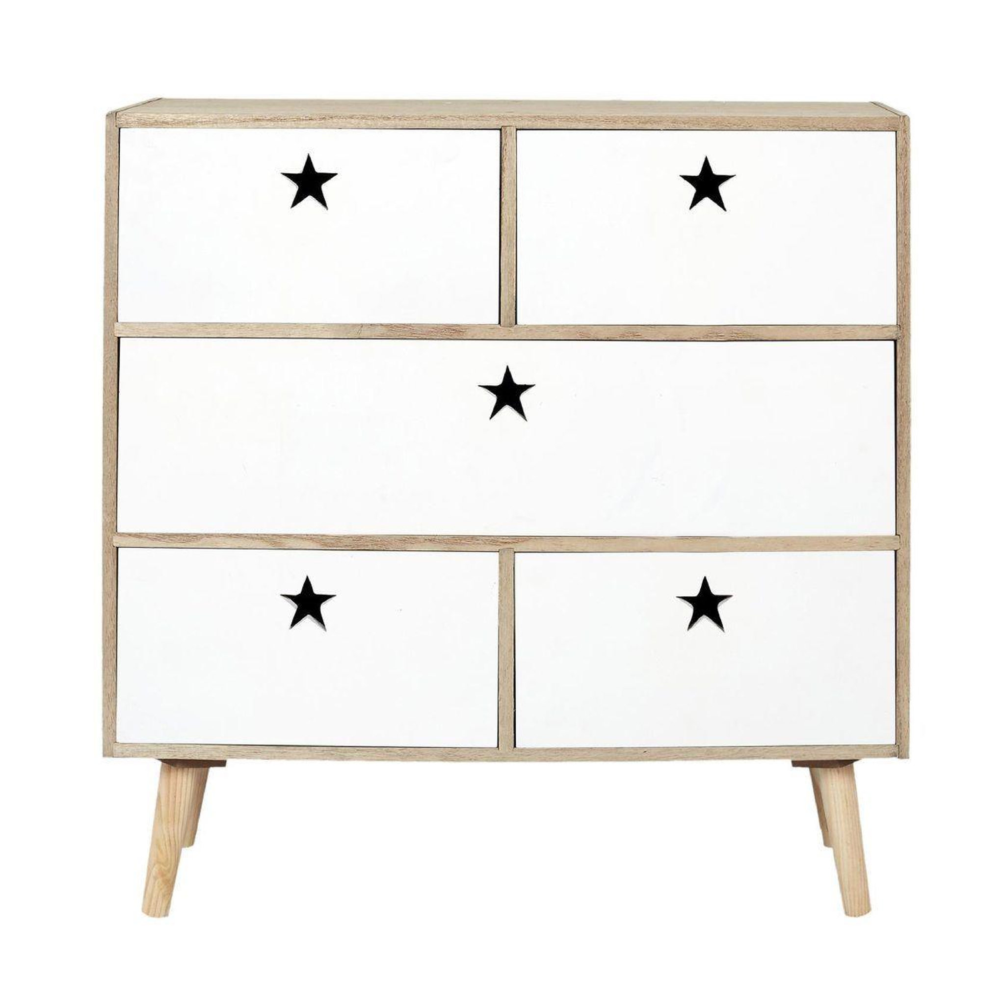 Voir la diapositive 3 : HOME DECO KIDS Commode 5 tiroirs  star  70cm blanc & beige