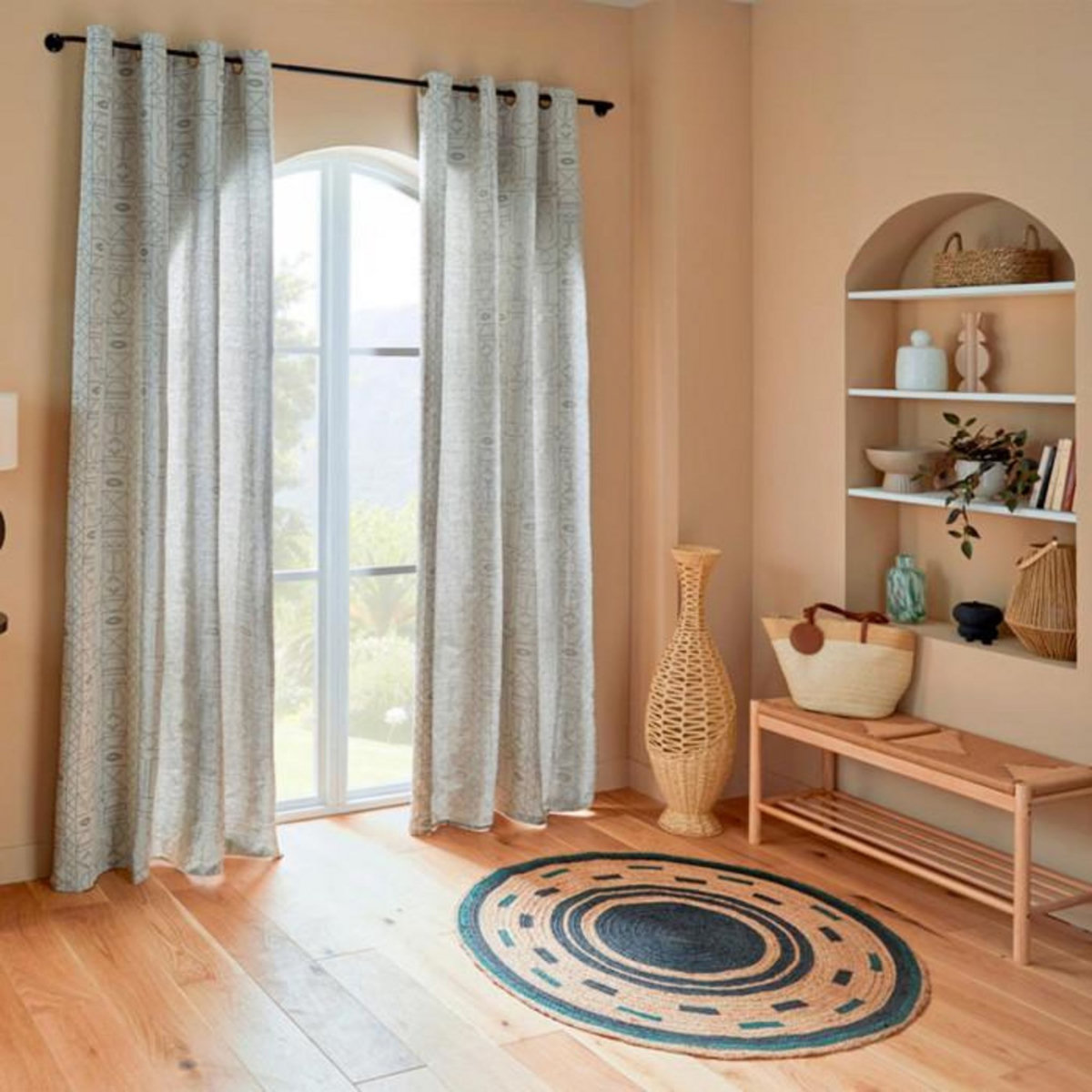 ATMOSPHERA Tapis Rond Imprimé en Jute  Malakite  120cm Multicolore