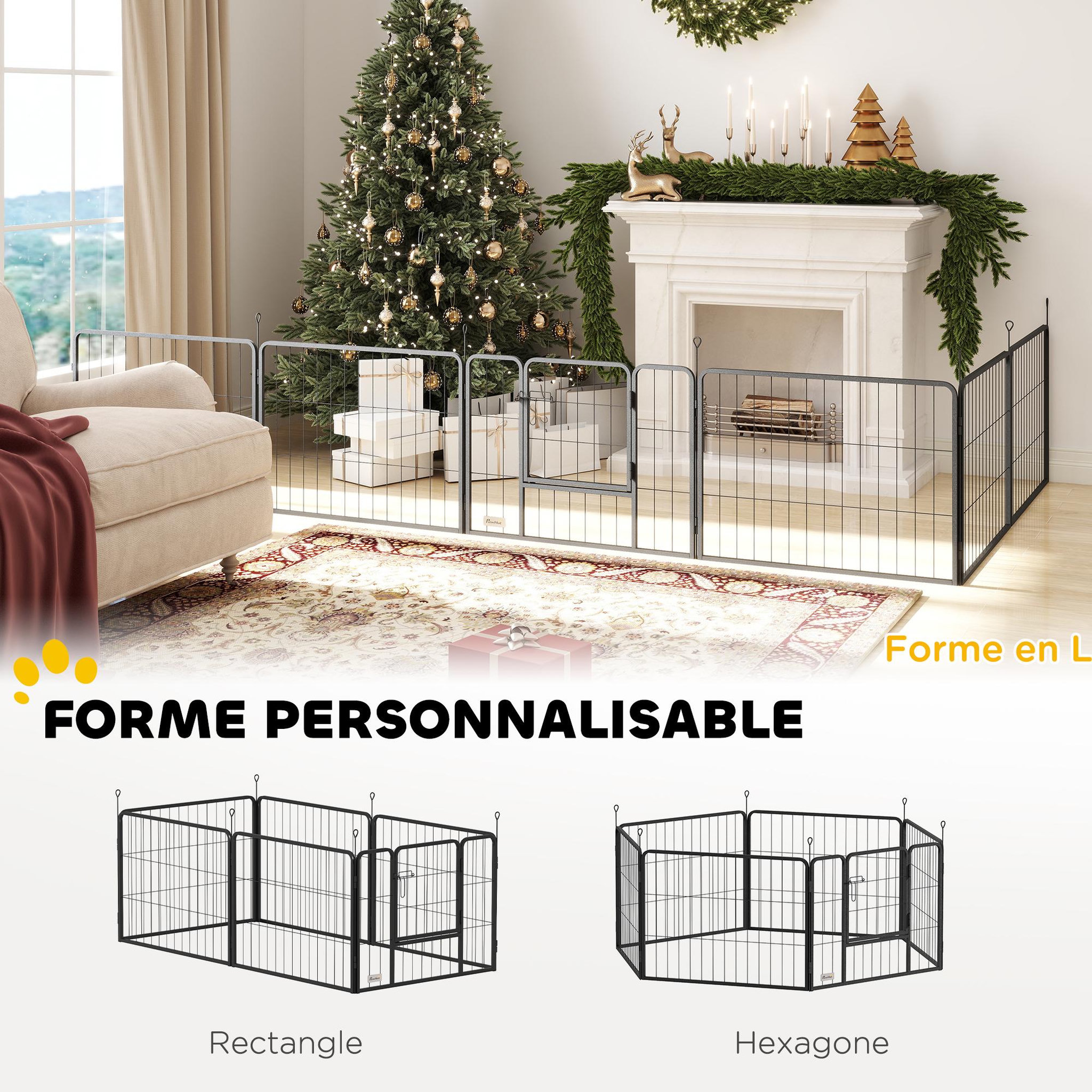 Voir la diapositive 4 : PAWHUT Parc enclos chien modulable pliable 6 panneaux h.60cm porte verrouillable acier époxy noir