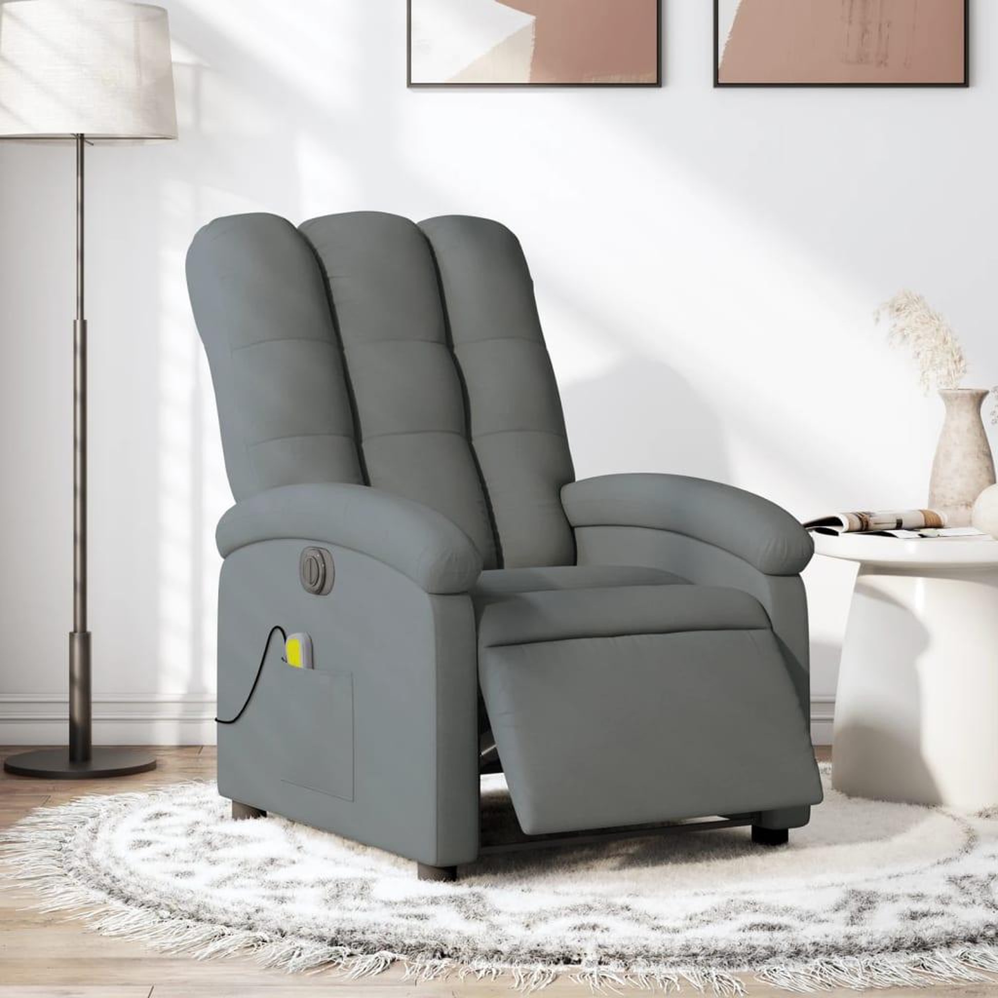 VIDAXL Fauteuil inclinable de massage electrique gris fonce tissu