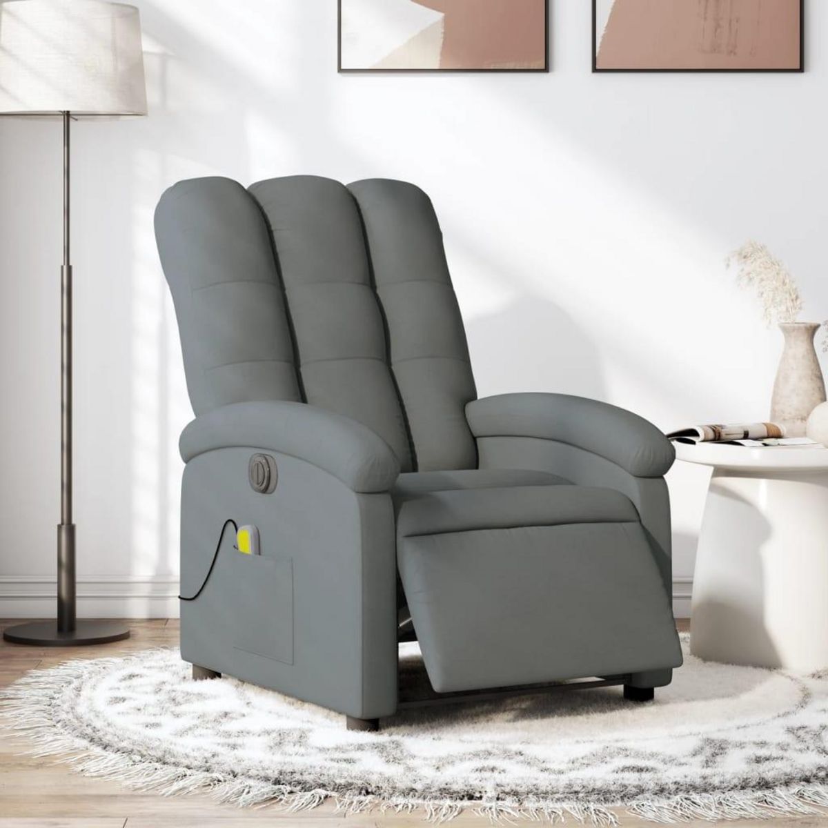 VIDAXL Fauteuil inclinable de massage electrique gris fonce tissu