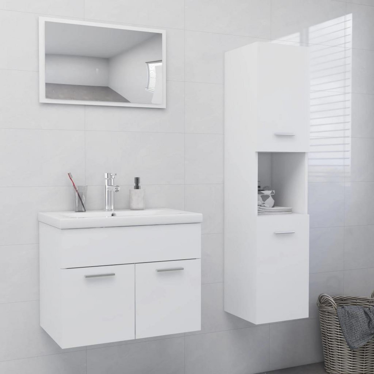 VIDAXL Ensemble de meubles de salle de bain Blanc Agglomere