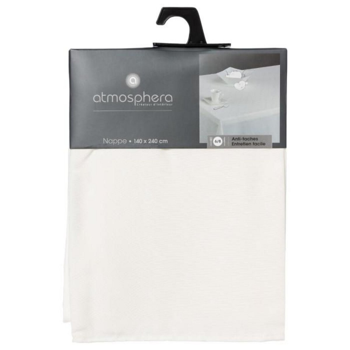 SECRET DE GOURMET Nappe Antitache  Jacquard Carré  140x240cm Ivoire