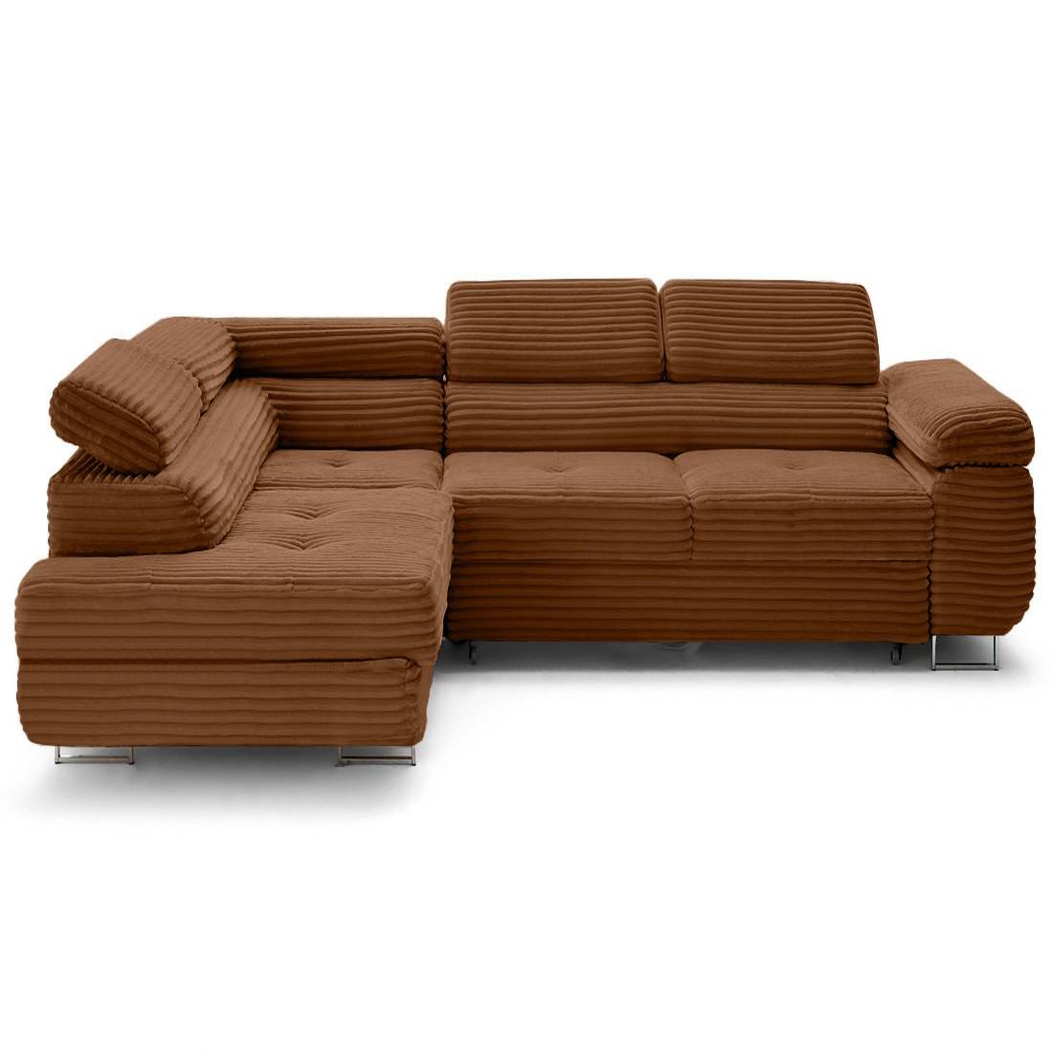 Voir la diapositive 1 : LISA DESIGN Zaria - canapé d'angle gauche 5 places convertible avec coffre et têtières en velours côtelé grosses côtes