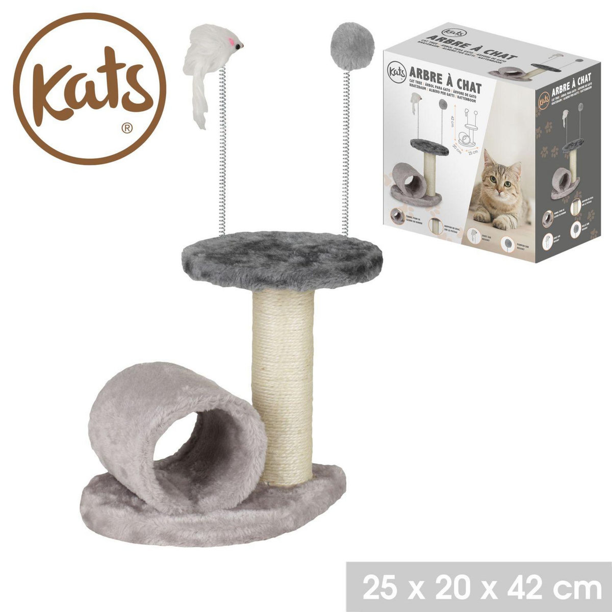 FORNORD Arbre à chat avec jouets sur ressort MIA - Gris