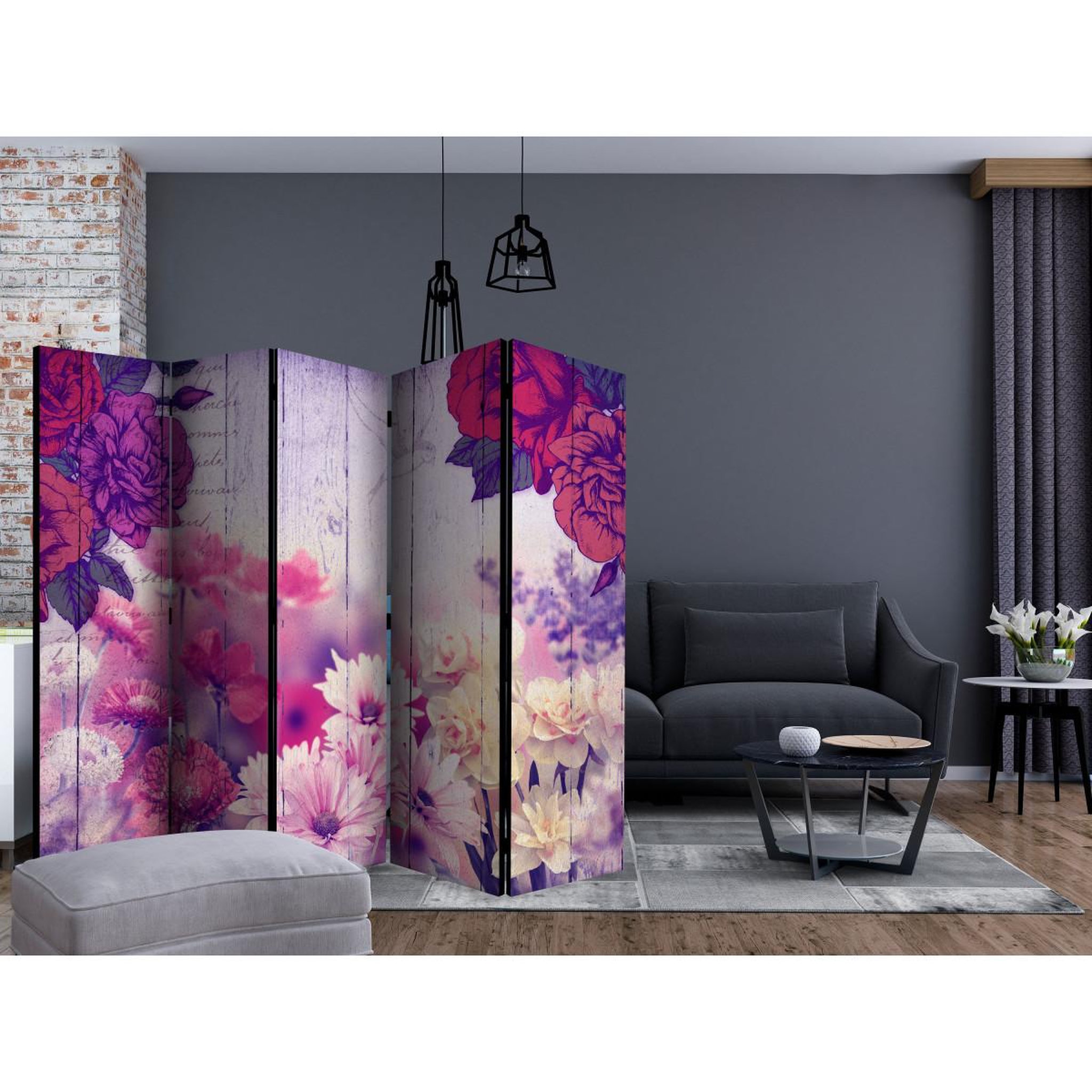 Voir la diapositive 2 : Paris Prix Paravent 5 volets  flowers memories  172x225cm