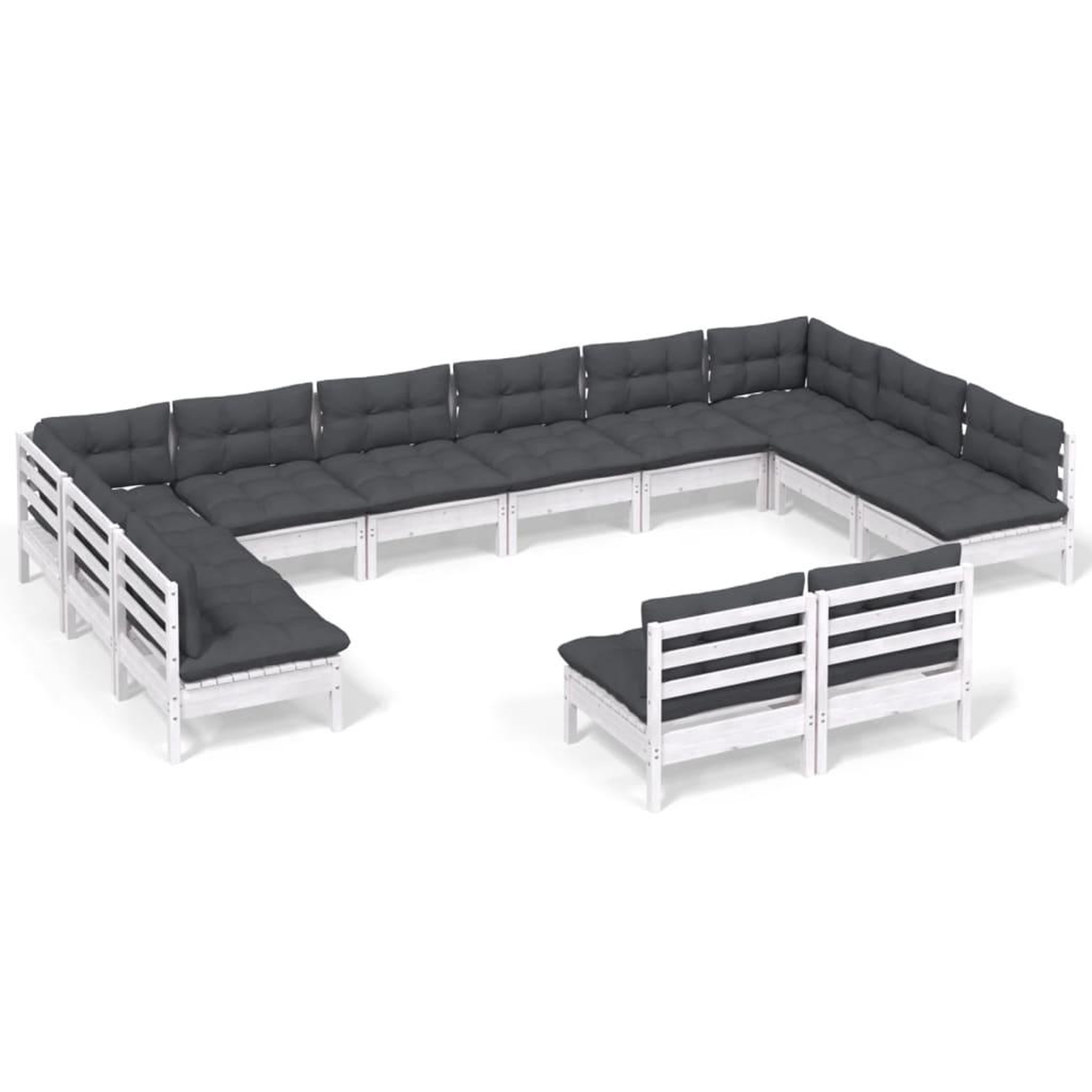 Voir la diapositive 2 : VIDAXL Salon de jardin 12 pcs avec coussins blanc bois de pin solide